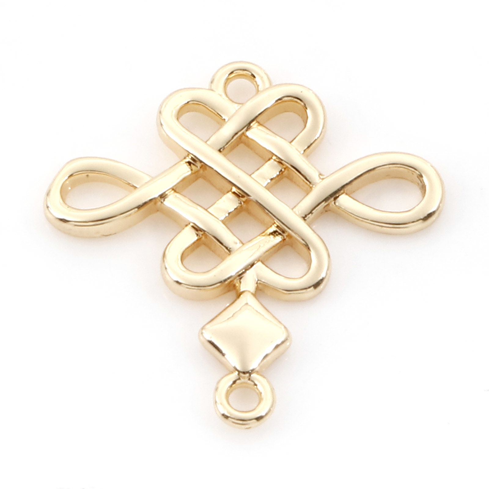 Imagen de Latón Conectores Dijes Colgantes Nudo 18K Oro Real Chapado 18mm x 17.5mm, 3 Unidades