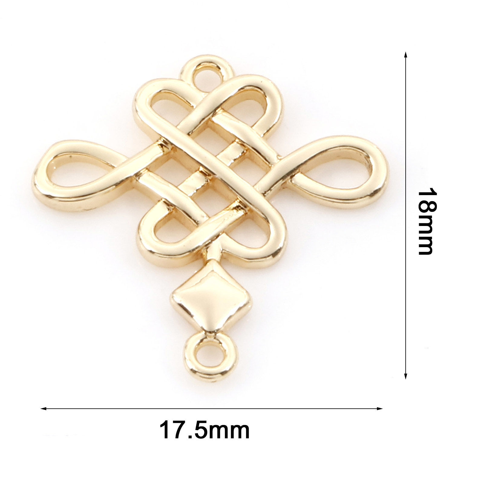 Imagen de Latón Conectores Dijes Colgantes Nudo 18K Oro Real Chapado 18mm x 17.5mm, 3 Unidades