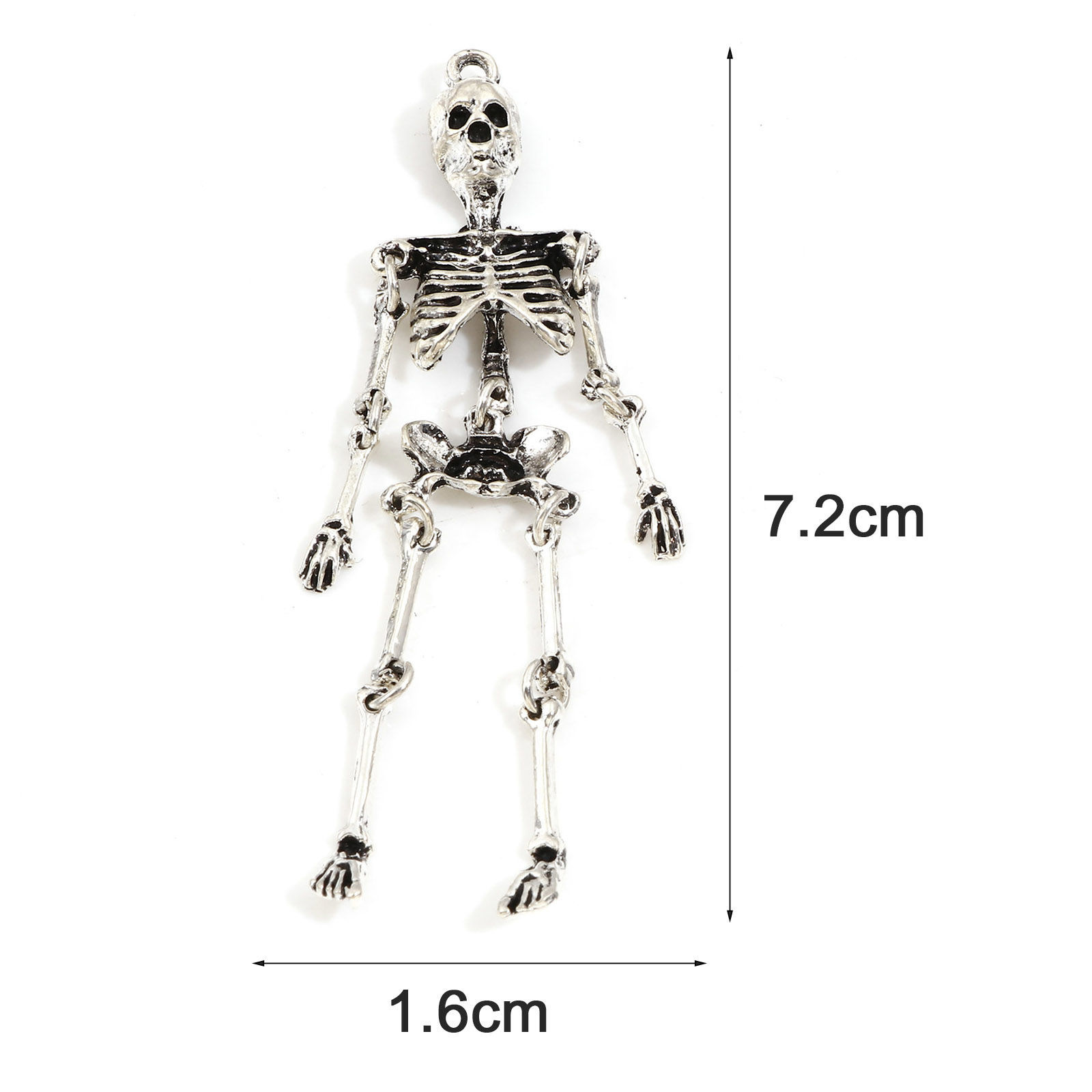 Picture of Zinc Based Alloy Halloween Pendants Antique Silver Color Skeleton Skull 7.2cm x 1.6cm, 2 PCs