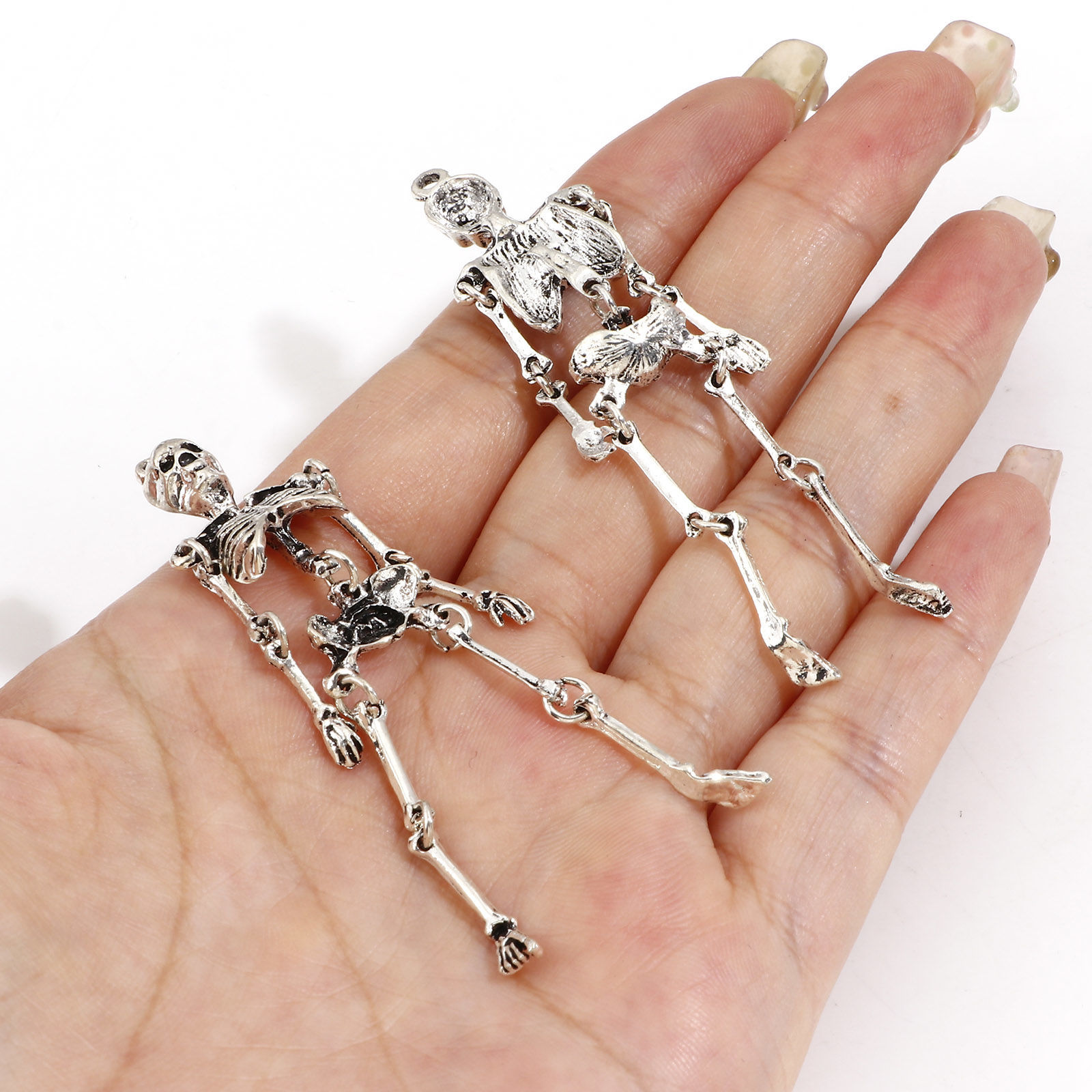 Picture of Zinc Based Alloy Halloween Pendants Antique Silver Color Skeleton Skull 7.2cm x 1.6cm, 2 PCs