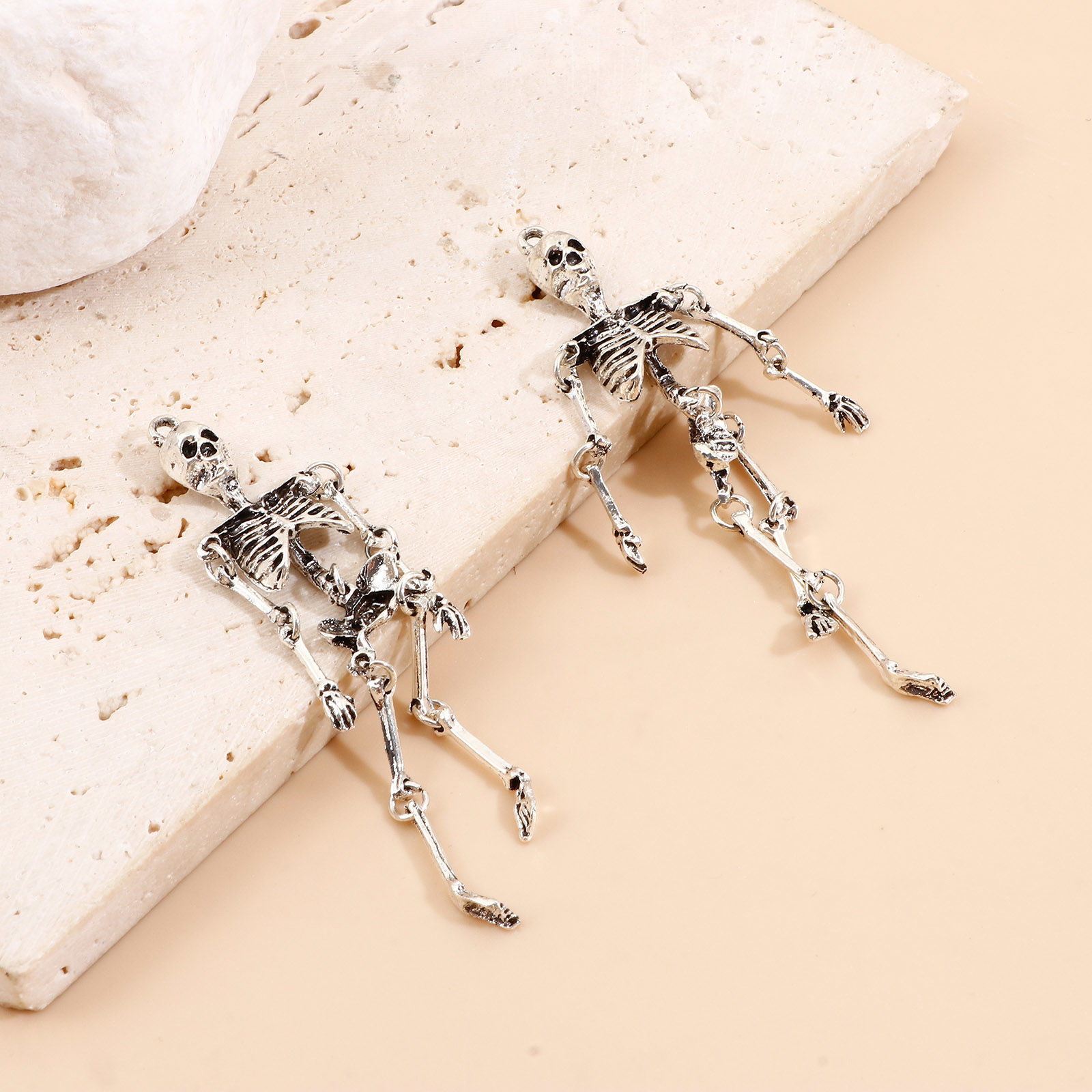 Picture of Zinc Based Alloy Halloween Pendants Antique Silver Color Skeleton Skull 7.2cm x 1.6cm, 2 PCs