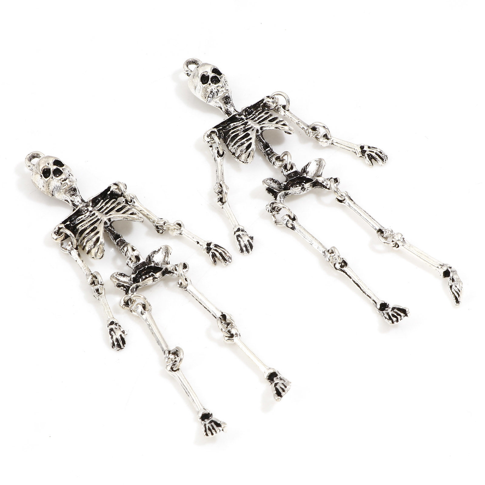 Picture of Zinc Based Alloy Halloween Pendants Antique Silver Color Skeleton Skull 7.2cm x 1.6cm, 2 PCs