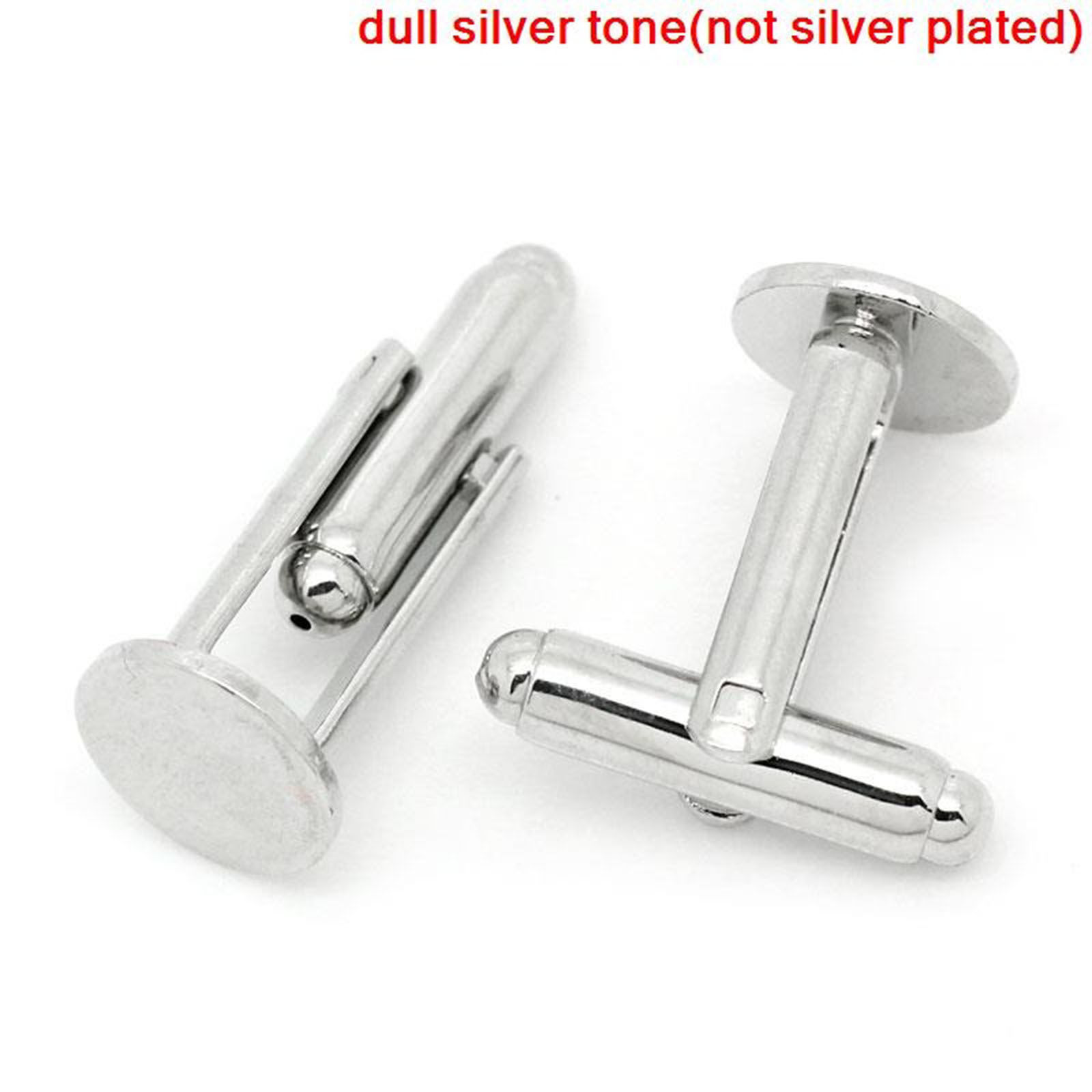 Imagen de Brass Cuff Links Round Silver Tone Glue On 25mm x 10mm, 10 PCs
