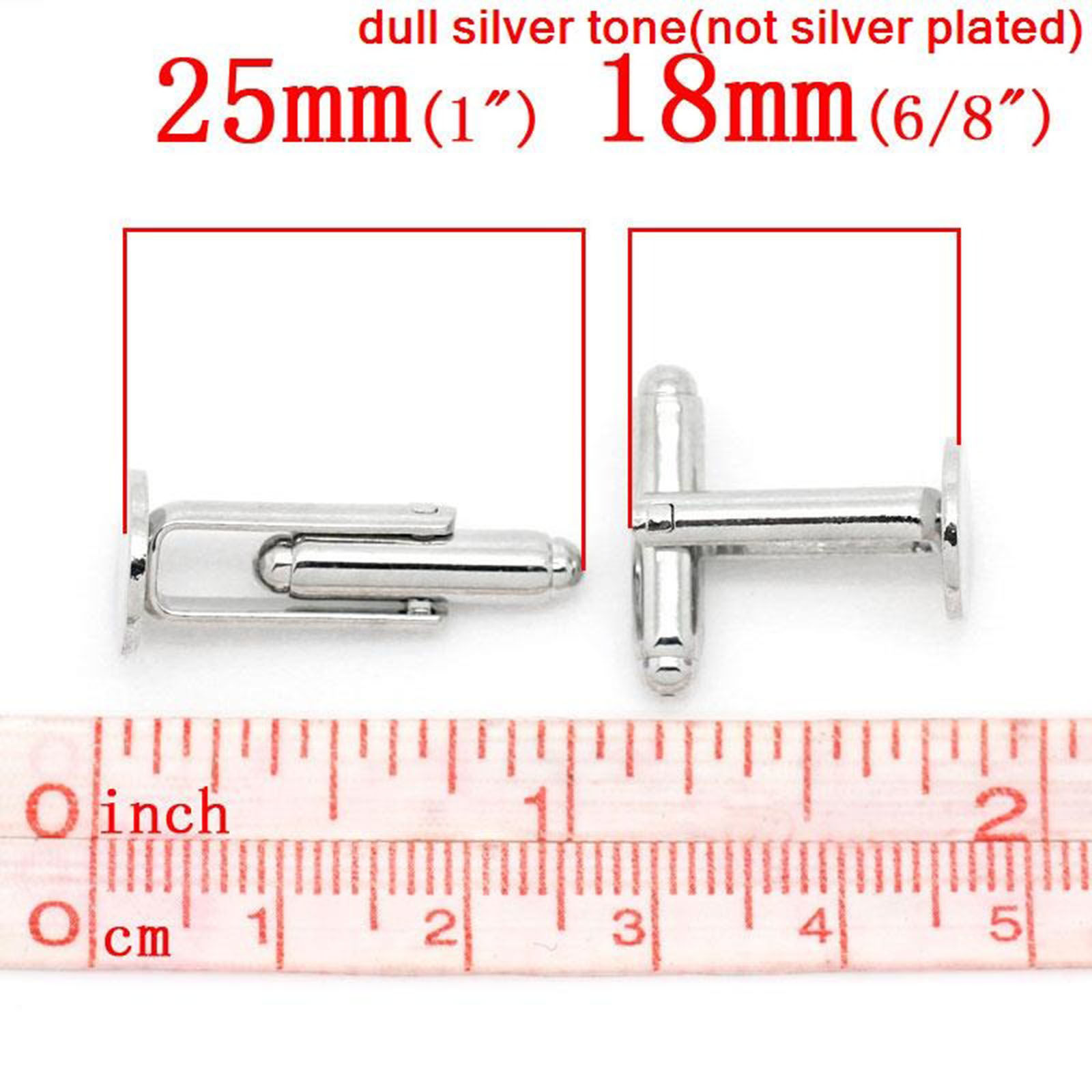 Imagen de Brass Cuff Links Round Silver Tone Glue On 25mm x 10mm, 10 PCs