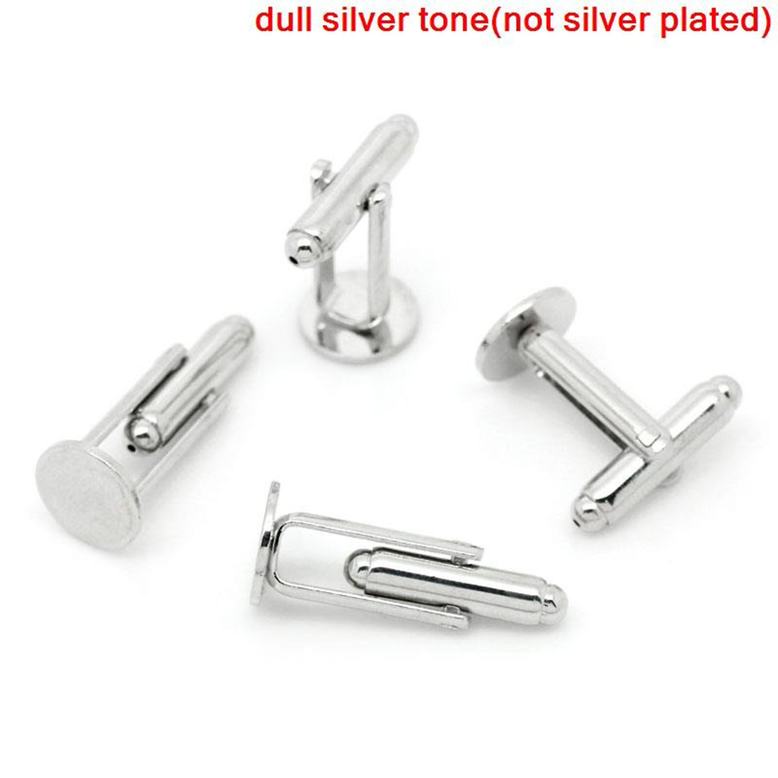 Imagen de Brass Cuff Links Round Silver Tone Glue On 25mm x 10mm, 10 PCs