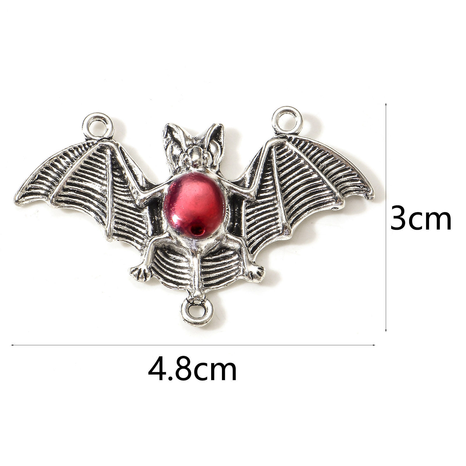 Изображение Цинковый Сплав Хэллоуин Соединители Подвески Подвески фурнитуры Хэллоуин Летучая мышь Античное Серебро Красный С Эмалью 4.8см x 3см, 5 ШТ