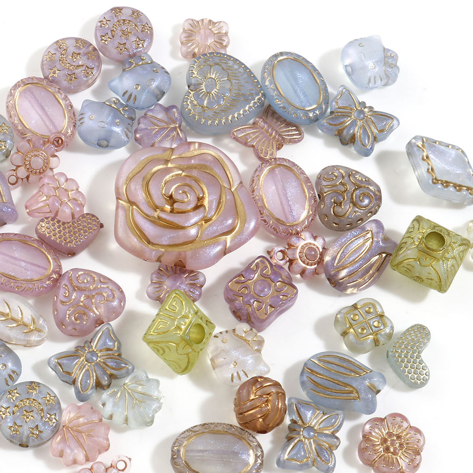 Immagine di Acrilato Retrò Perline per la Creazione di Gioielli con Ciondoli Fai-da-te A Colori Misti Casuali Misti Intagliato Circa 30mm x 28mm, Foro: Circa 3.6mm, 100 Pz