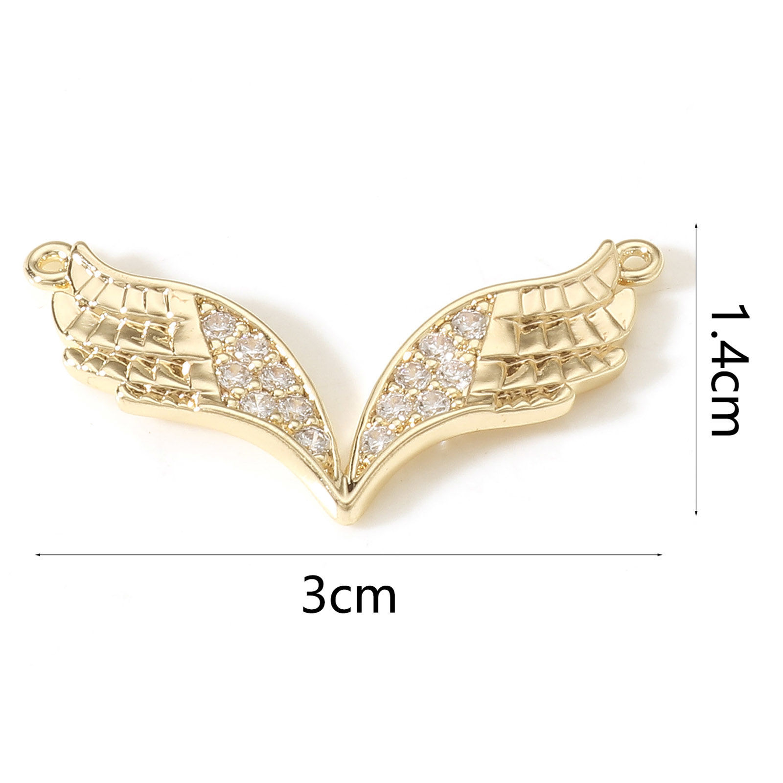 Picture of Brass Pendants 18K Real Gold Plated Wing Micro Pave Clear Cubic Zirconia 3cm x 1.4cm, 1 Piece