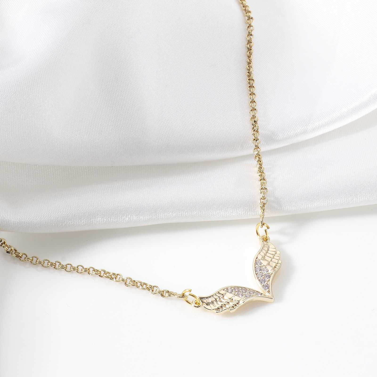 Picture of Brass Pendants 18K Real Gold Plated Wing Micro Pave Clear Cubic Zirconia 3cm x 1.4cm, 1 Piece