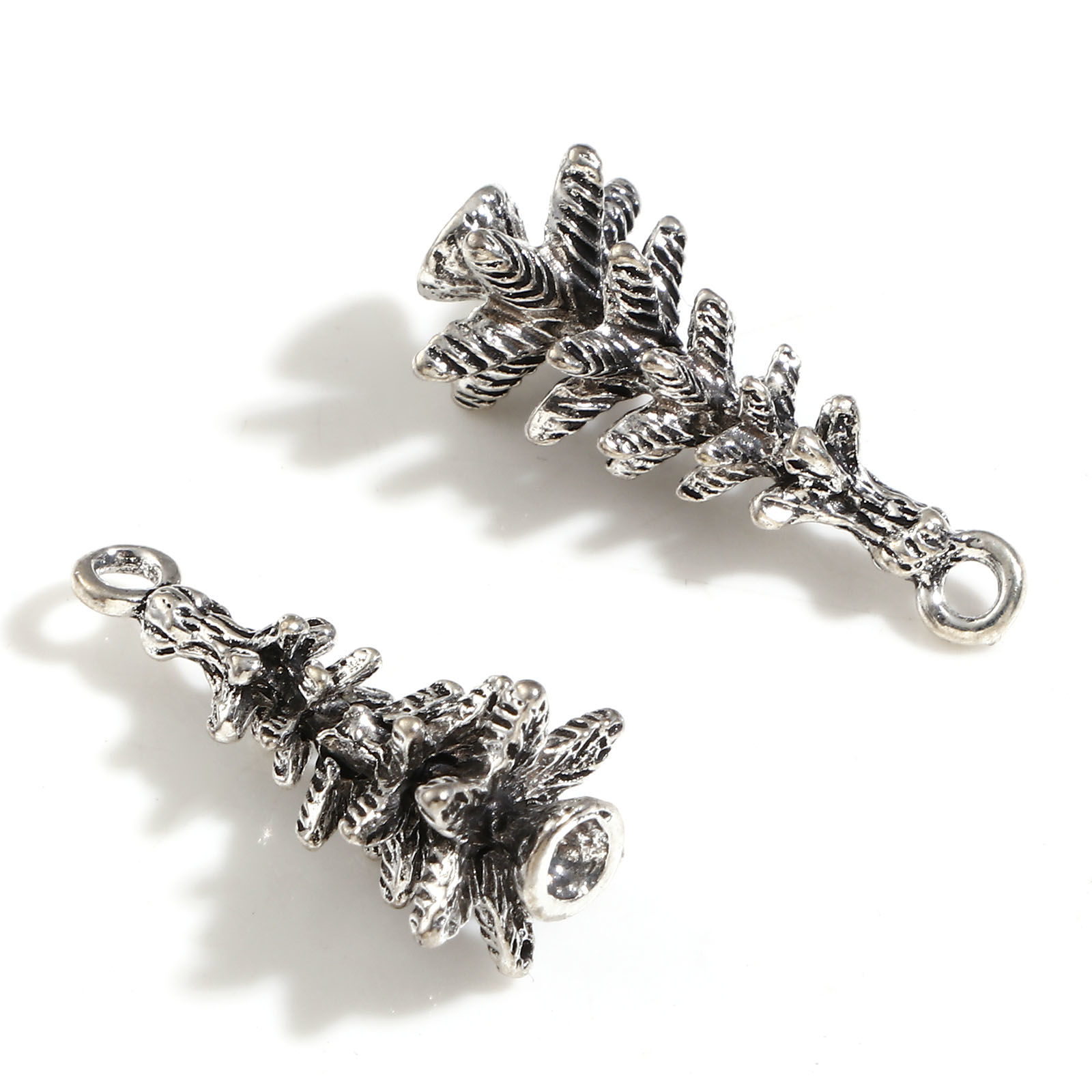 Picture of Zinc Based Alloy Christmas Charms Antique Silver Color Christmas Tree 3D 25mm x 10mm, 2 PCs