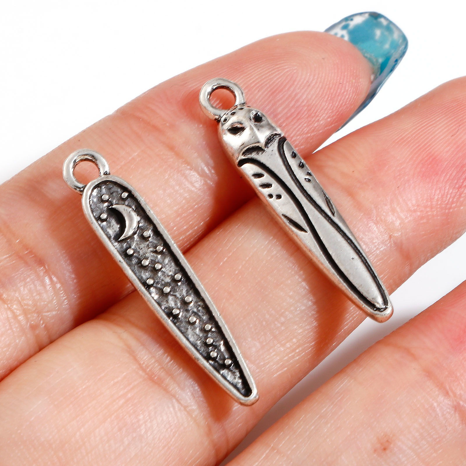 Picture of Zinc Based Alloy Maya Charms Antique Silver Color Half Moon Owl Double Sided 28mm x 5mm, 10 PCs