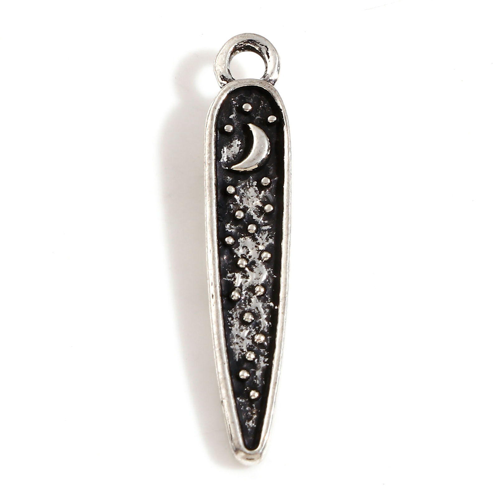 Picture of Zinc Based Alloy Maya Charms Antique Silver Color Half Moon Owl Double Sided 28mm x 5mm, 10 PCs