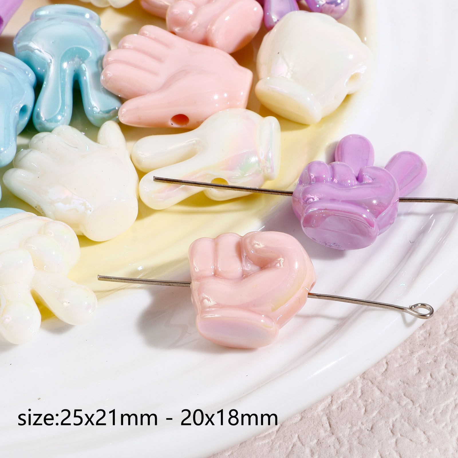 Picture of Acrylic Beads For DIY Jewelry Making At Random Mixed Color Hand About 25x21mm - 20x18mm, Hole: Approx 2.6mm, 10 PCs