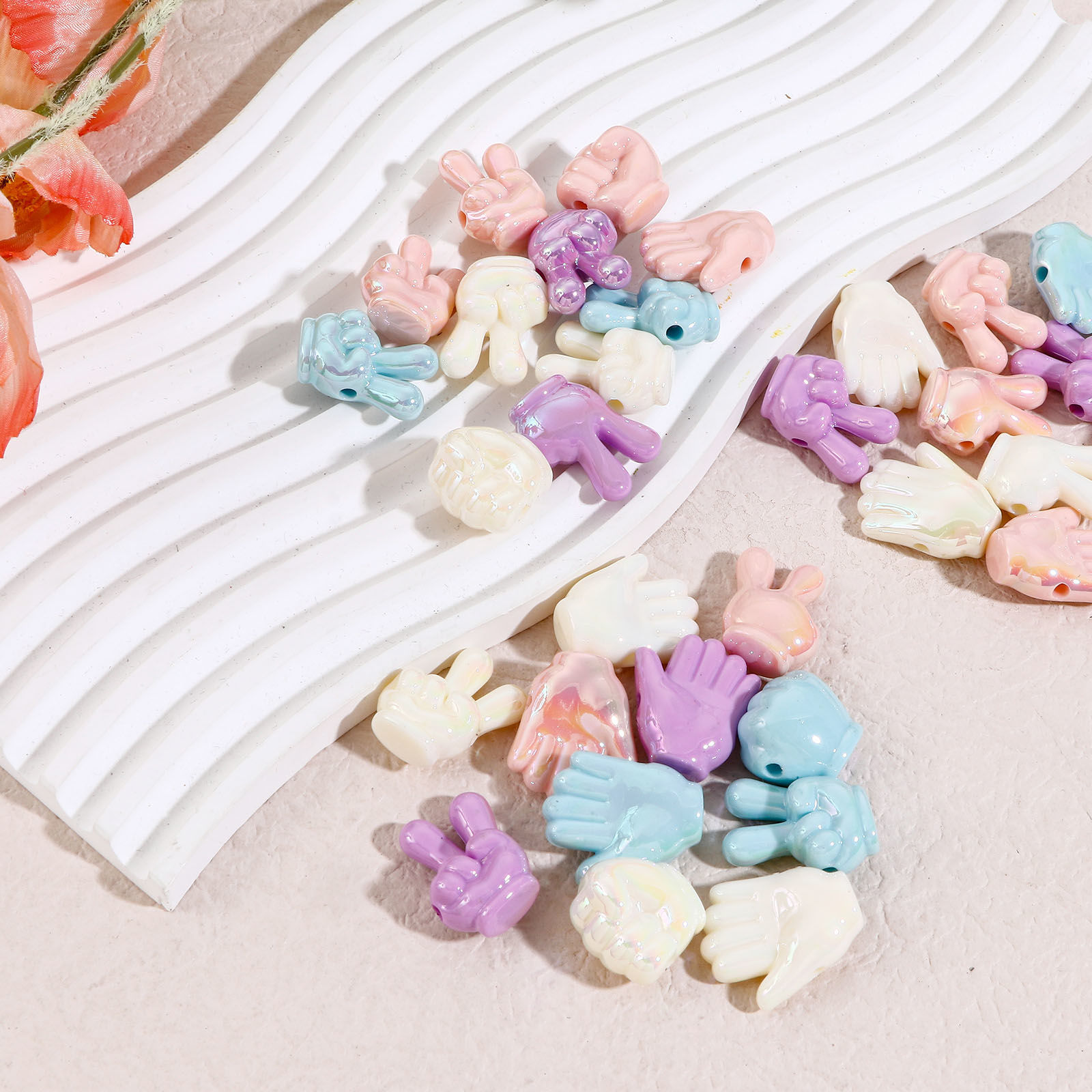 Picture of Acrylic Beads For DIY Jewelry Making At Random Mixed Color Hand About 25x21mm - 20x18mm, Hole: Approx 2.6mm, 10 PCs