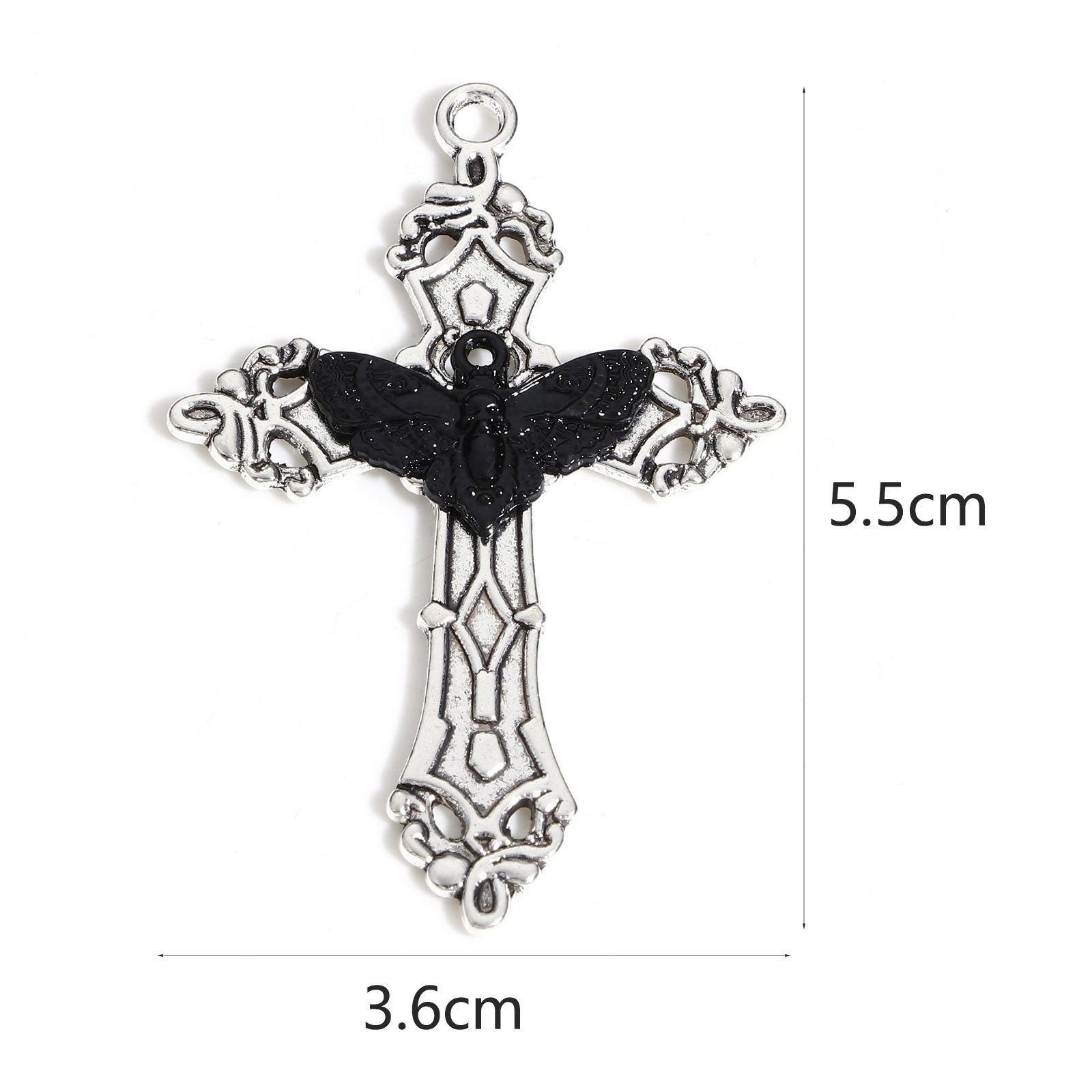 Picture of Zinc Based Alloy Pendants Antique Silver Color Black Cross Moth 5.5cm x 3.6cm, 5 PCs