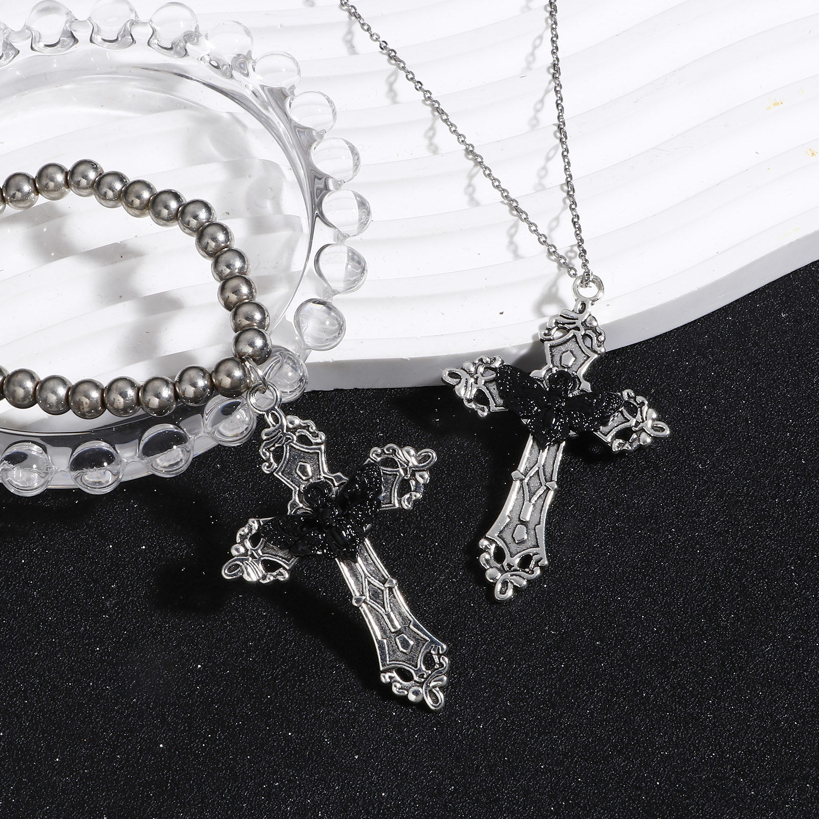 Picture of Zinc Based Alloy Pendants Antique Silver Color Black Cross Moth 5.5cm x 3.6cm, 5 PCs