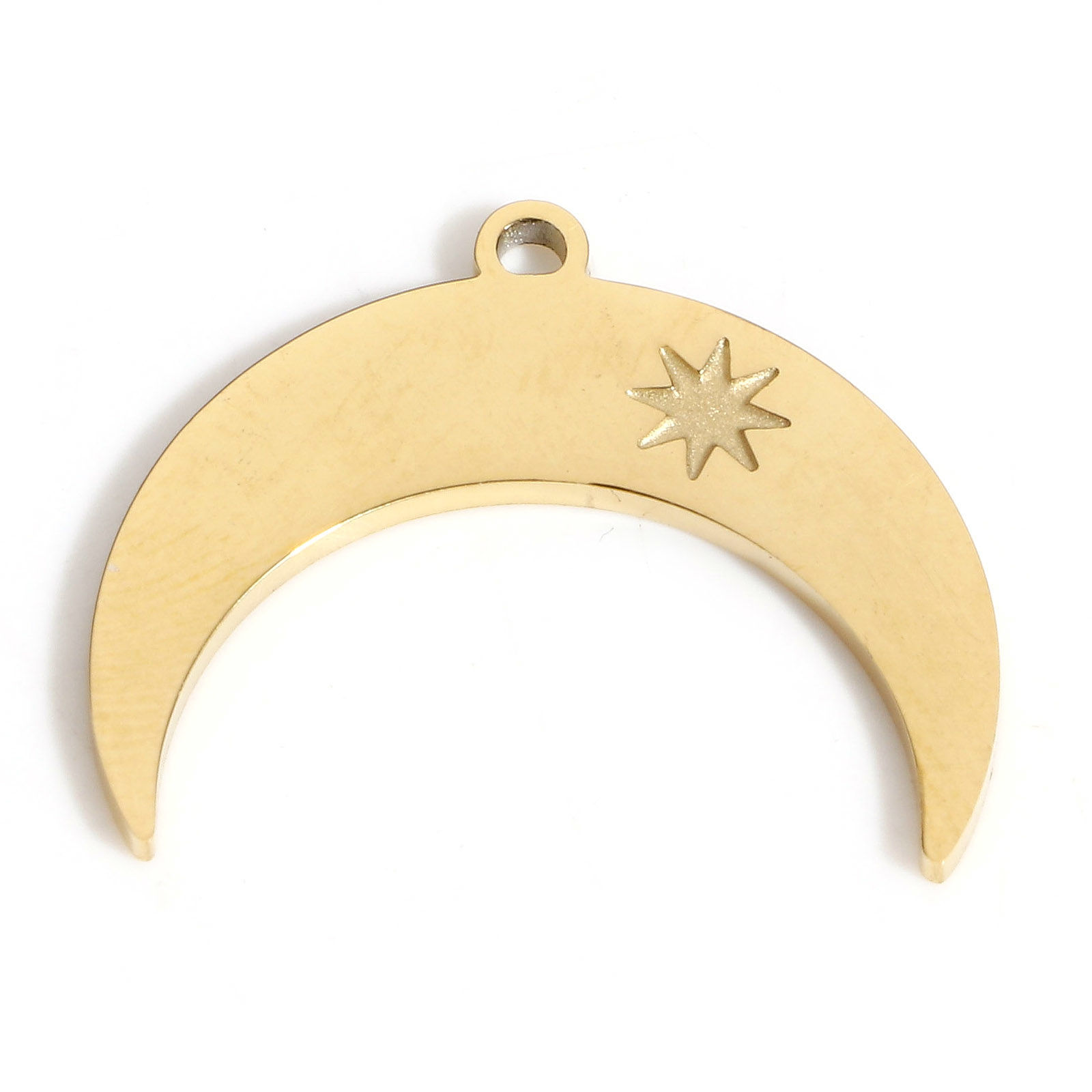 Picture of 1 Piece Eco-friendly PVD Vacuum Plating 316L Stainless Steel Galaxy Charms 18K Real Gold Plated Half Moon Star 21mm x 18mm