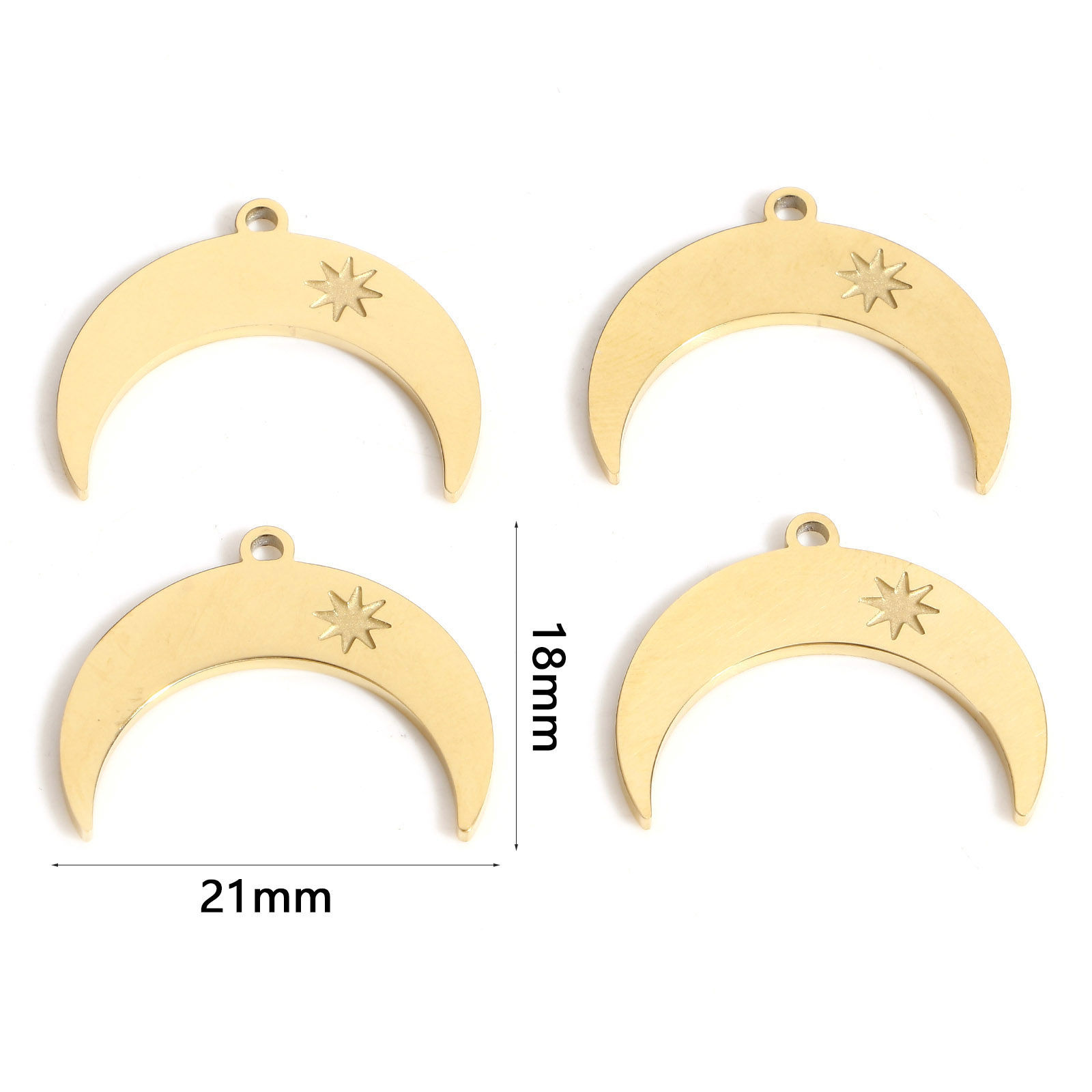Picture of 1 Piece Eco-friendly PVD Vacuum Plating 316L Stainless Steel Galaxy Charms 18K Real Gold Plated Half Moon Star 21mm x 18mm