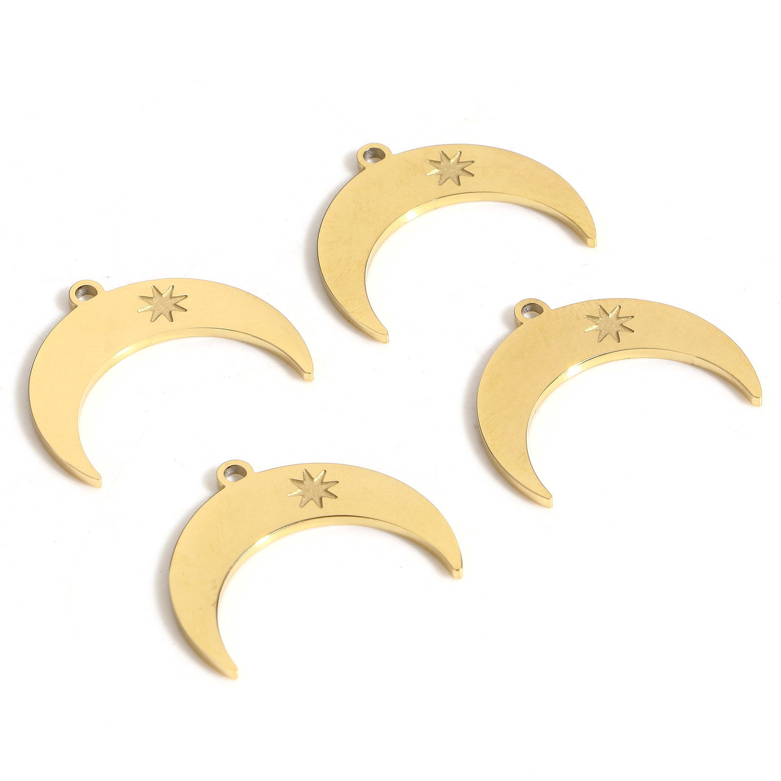 Picture of 1 Piece Eco-friendly PVD Vacuum Plating 316L Stainless Steel Galaxy Charms 18K Real Gold Plated Half Moon Star 21mm x 18mm