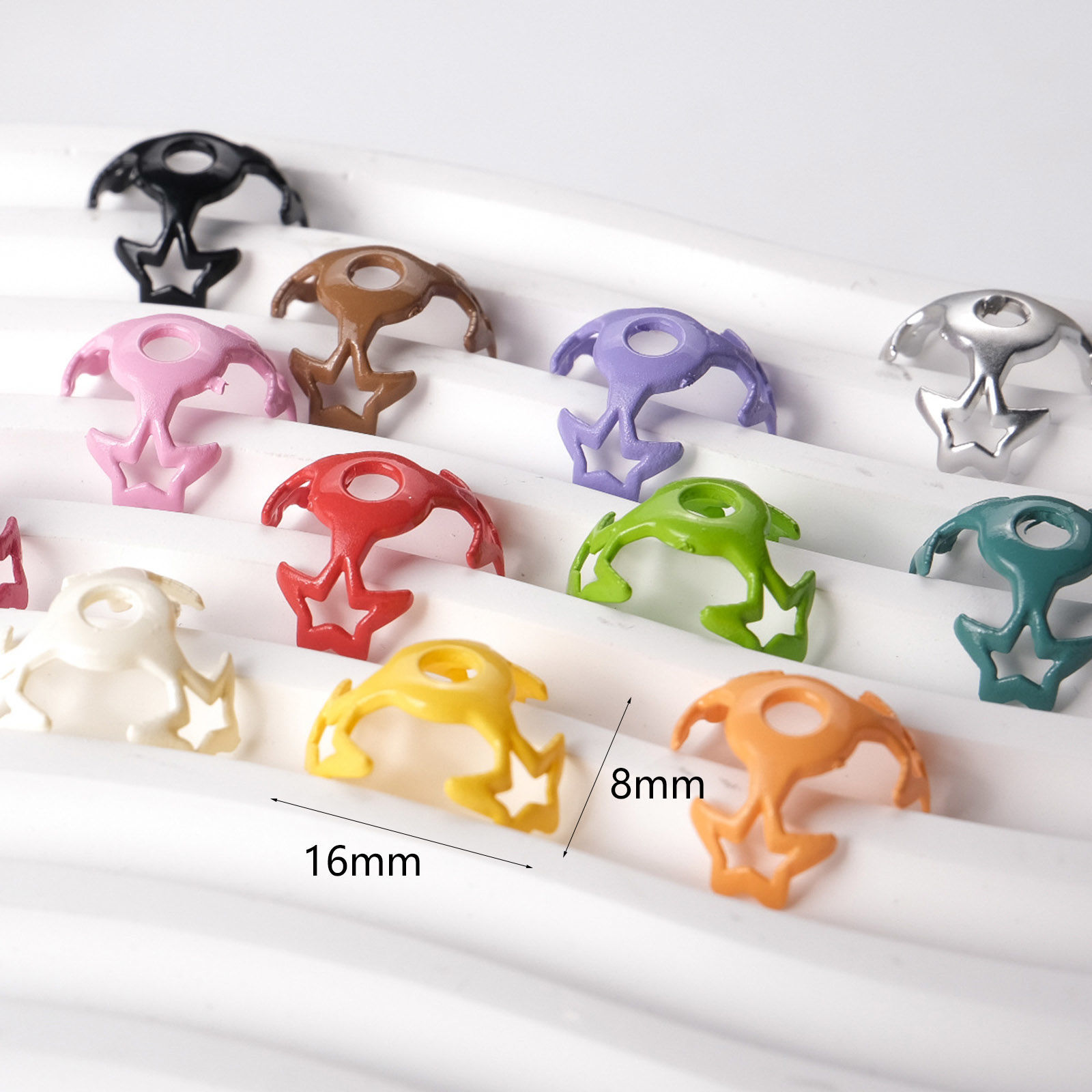 Bild von 20 Stück Acryl Perlkappen Zufällig Gemischte Farben Pentagramm Spritzlackierung (für Perlengröße: 16mm D.) 16mm x 8mm
