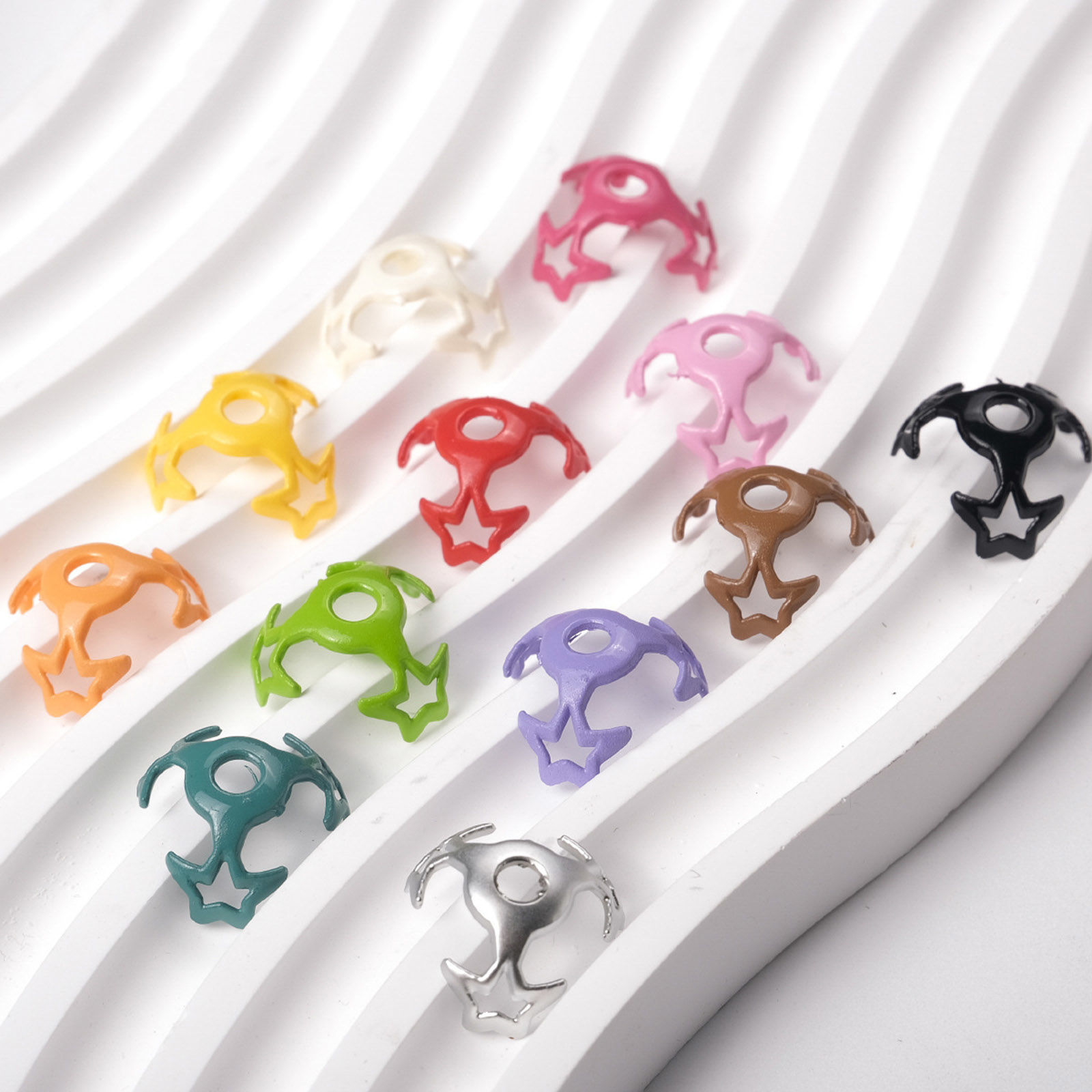 Bild von 20 Stück Acryl Perlkappen Zufällig Gemischte Farben Pentagramm Spritzlackierung (für Perlengröße: 16mm D.) 16mm x 8mm