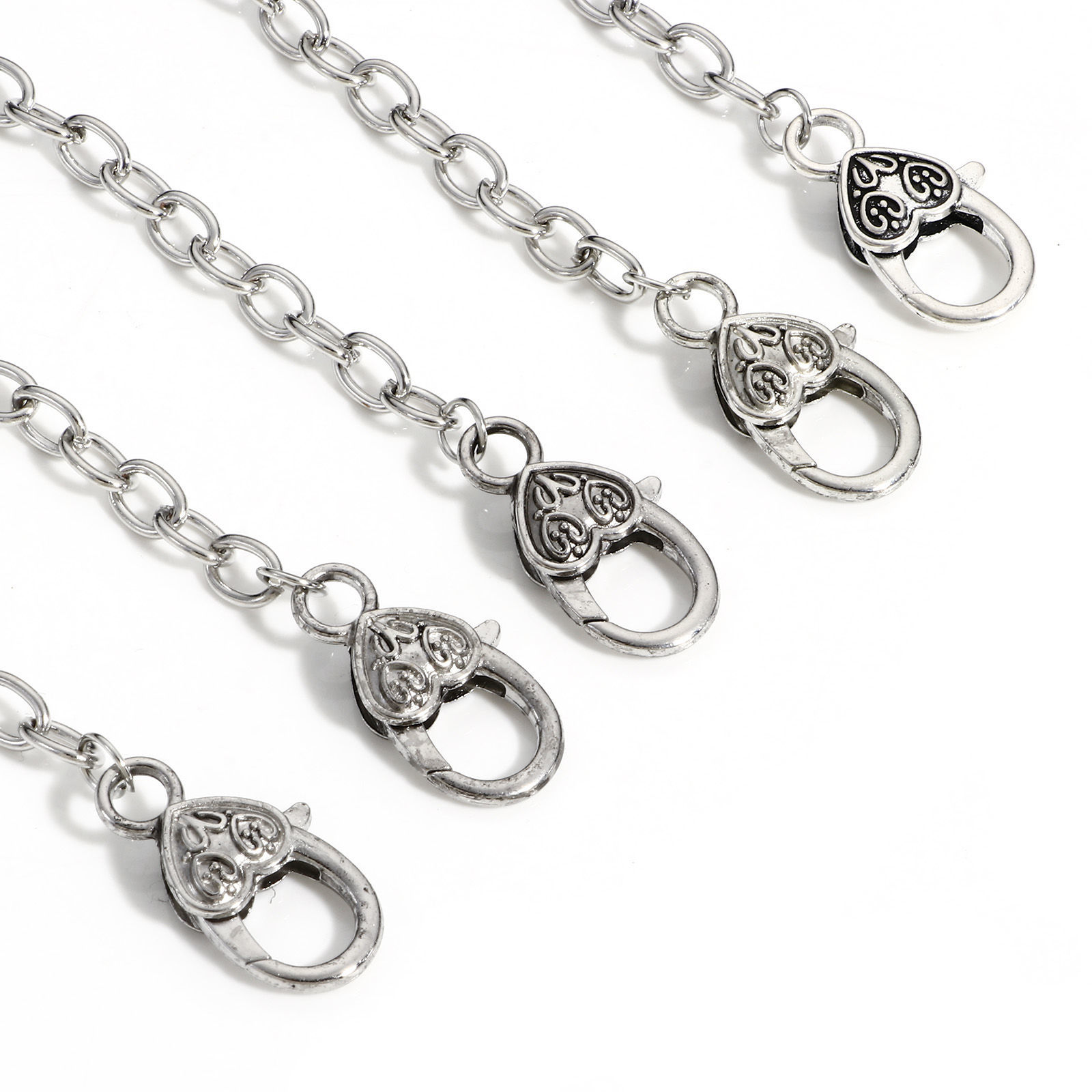Picture of 5 PCs Link Cable Chain Lobster Clasp Bracelets Heart Silver Tone & Antique Silver Color 20cm(7 7/8") long