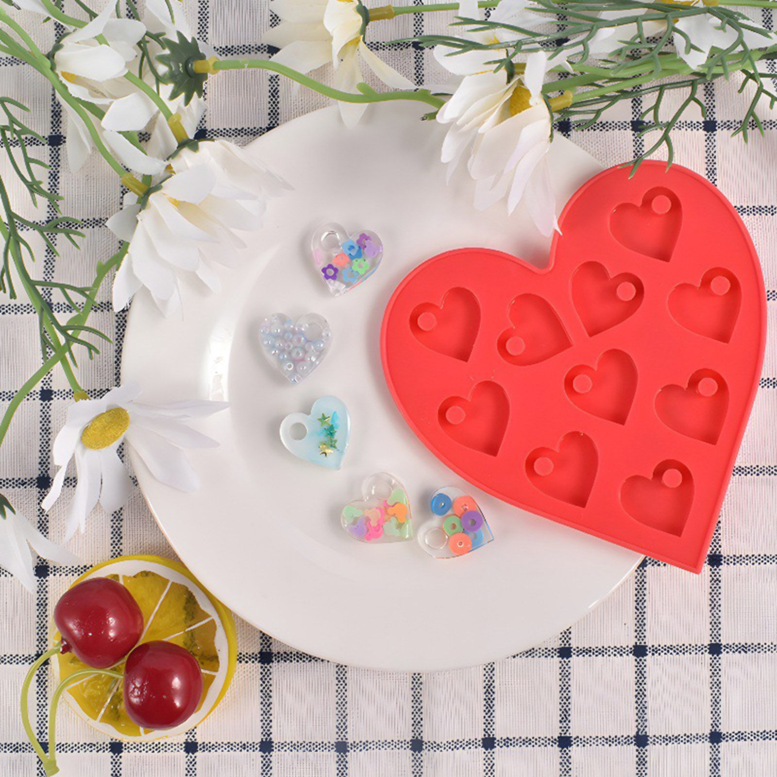 Picture of 1 Piece Silicone Valentine's Day Resin Mold For Keychain Necklace Earring Pendant Jewelry DIY Making Heart Red 11cm x 10.5cm