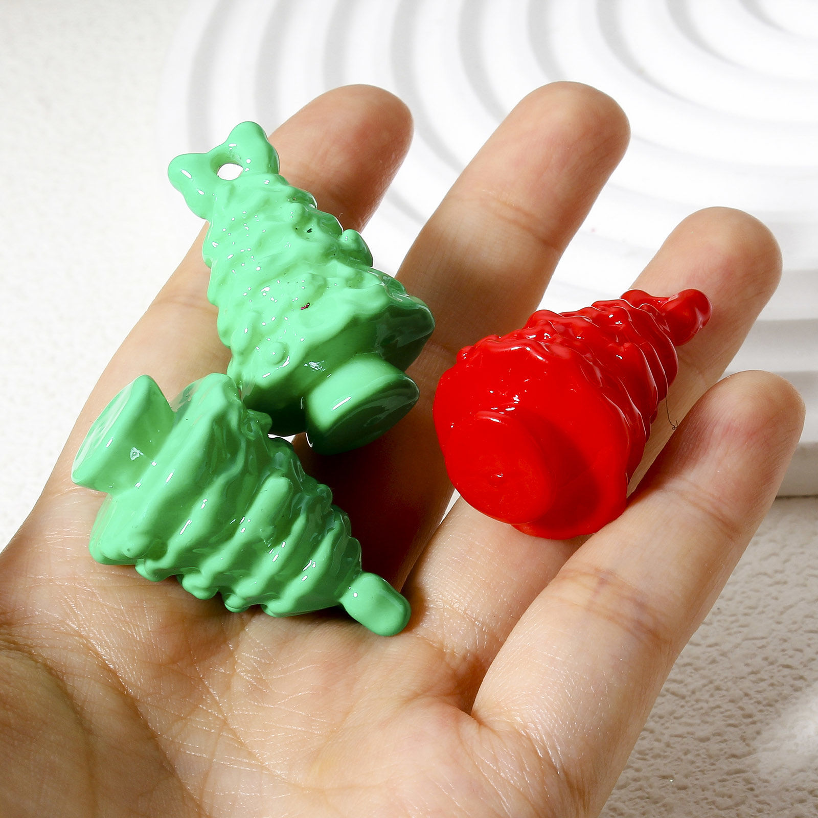 Picture of 10 PCs Acrylic Christmas Pendants Christmas Tree At Random Mixed Color 3D 3.7cm x 2.2cm