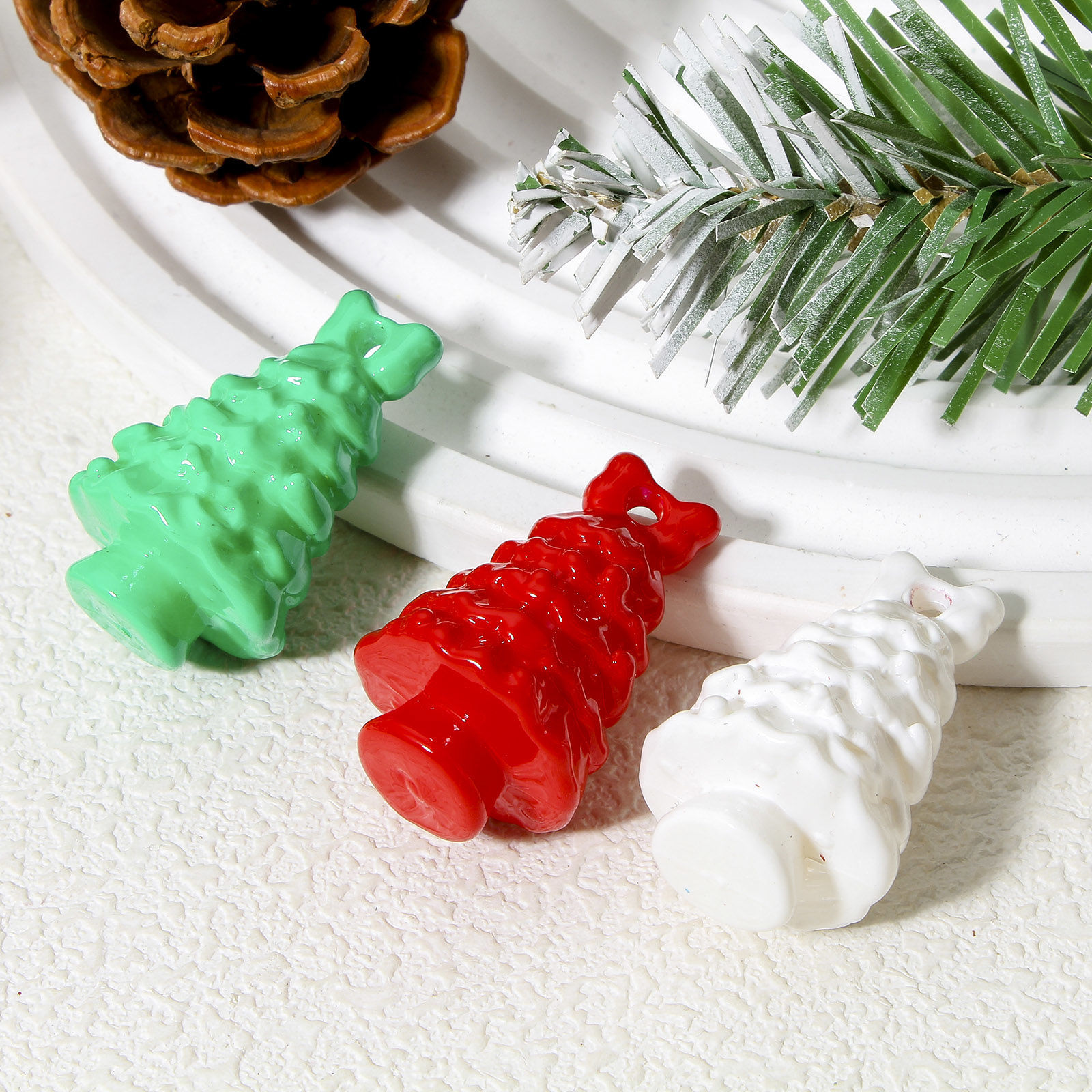 Picture of 10 PCs Acrylic Christmas Pendants Christmas Tree At Random Mixed Color 3D 3.7cm x 2.2cm