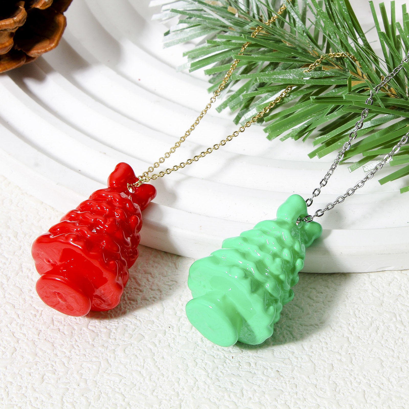 Picture of 10 PCs Acrylic Christmas Pendants Christmas Tree At Random Mixed Color 3D 3.7cm x 2.2cm