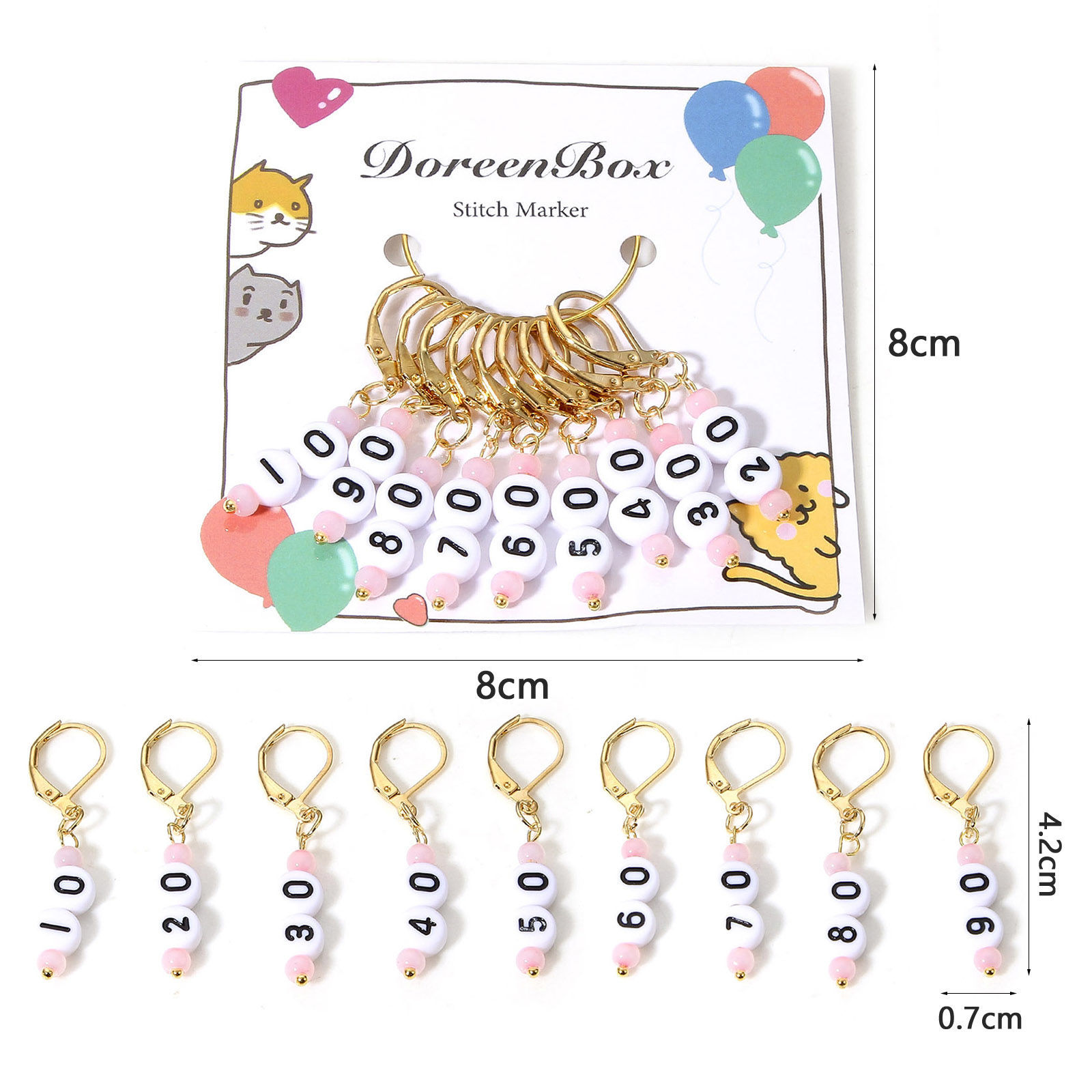 Image de 1 Kit ( 9PCs/Kit) Marqueur de Maille en Verre & Acrylique Plaqué Or KC Chiffres 4.2cm x 0.7cm