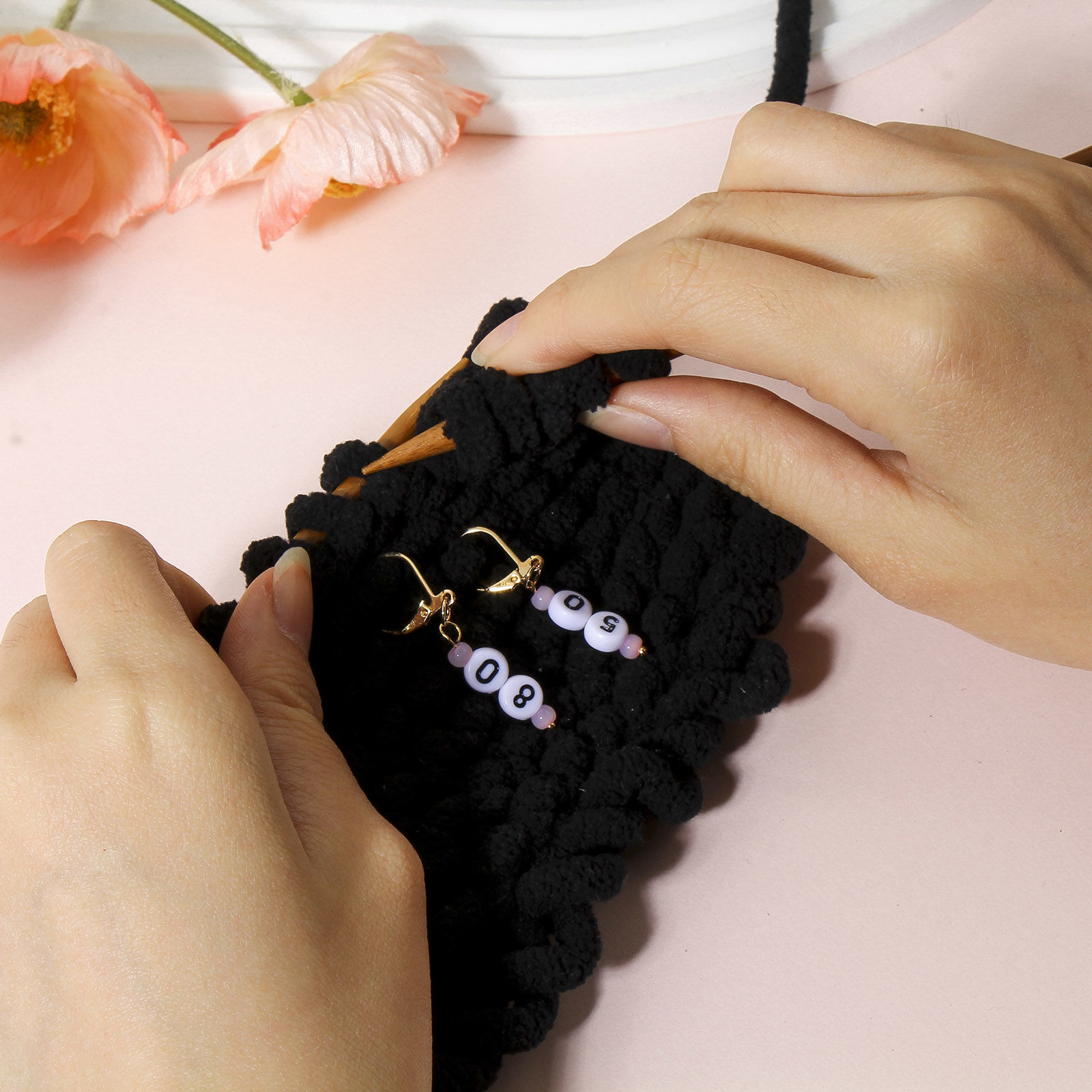 Image de 1 Kit ( 9PCs/Kit) Marqueur de Maille en Verre & Acrylique Plaqué Or KC Chiffres 4.2cm x 0.7cm