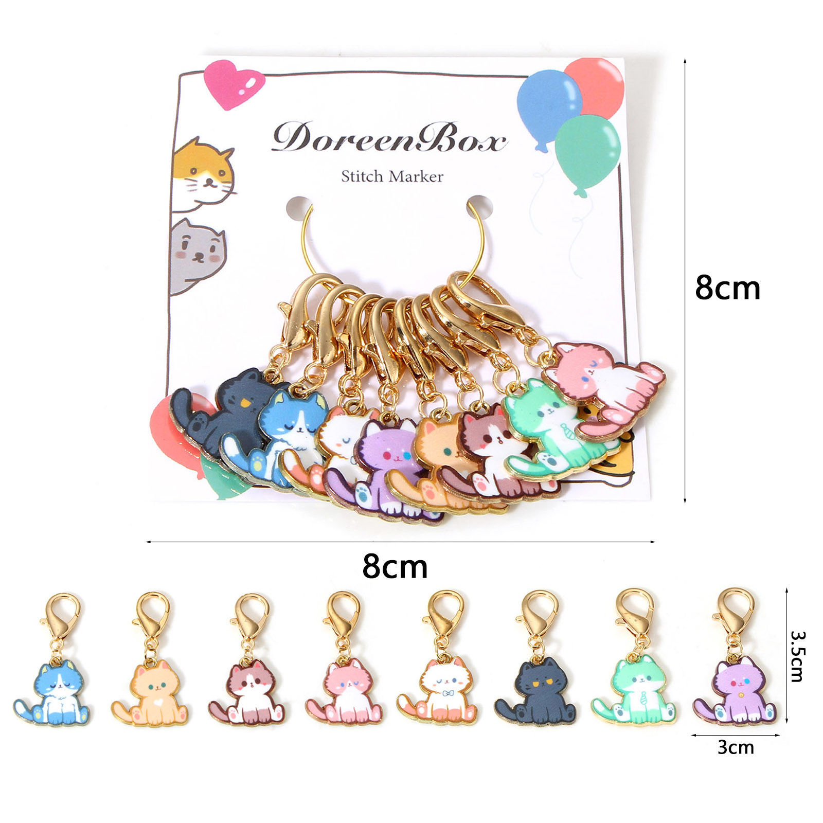 Изображение 1 Set ( 8 PCs/Set) Zinc Based Alloy Knitting Stitch Markers Cat Animal KC Gold Plated Multicolor Enamel 4cm x 2cm