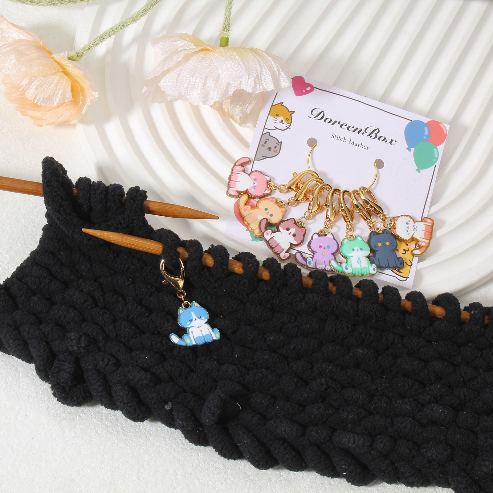 Изображение 1 Set ( 8 PCs/Set) Zinc Based Alloy Knitting Stitch Markers Cat Animal KC Gold Plated Multicolor Enamel 4cm x 2cm