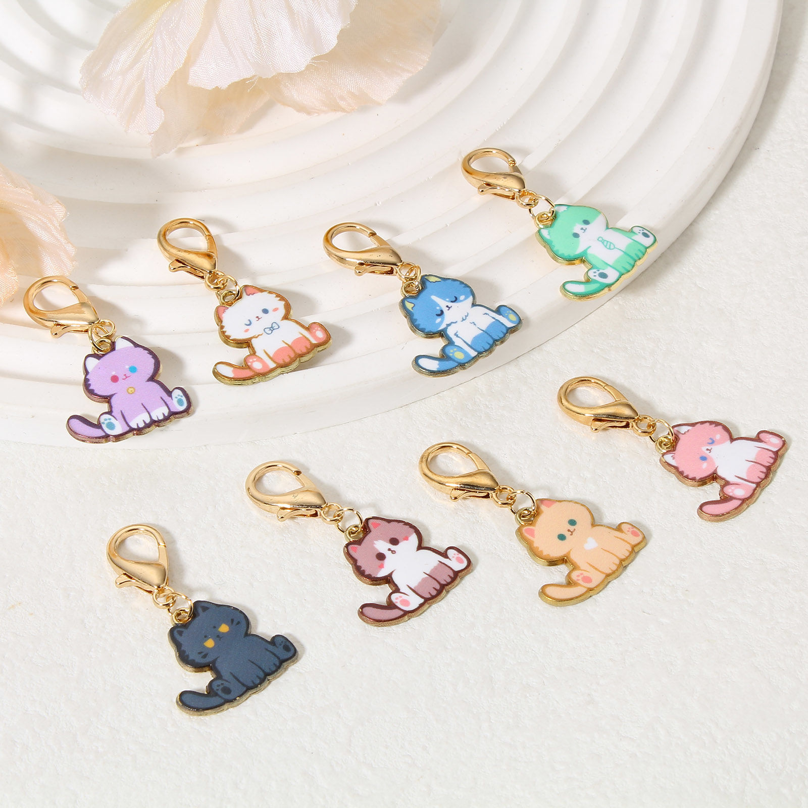 Изображение 1 Set ( 8 PCs/Set) Zinc Based Alloy Knitting Stitch Markers Cat Animal KC Gold Plated Multicolor Enamel 4cm x 2cm