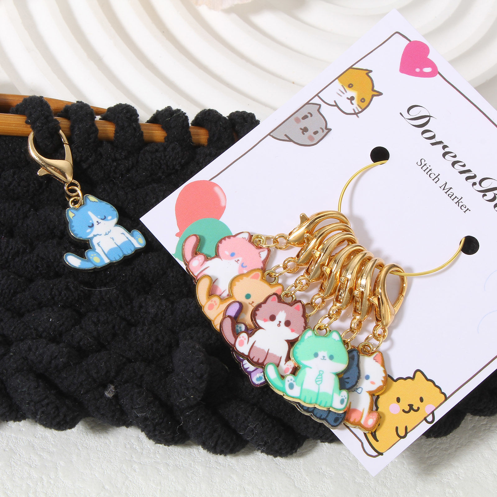 Изображение 1 Set ( 8 PCs/Set) Zinc Based Alloy Knitting Stitch Markers Cat Animal KC Gold Plated Multicolor Enamel 4cm x 2cm