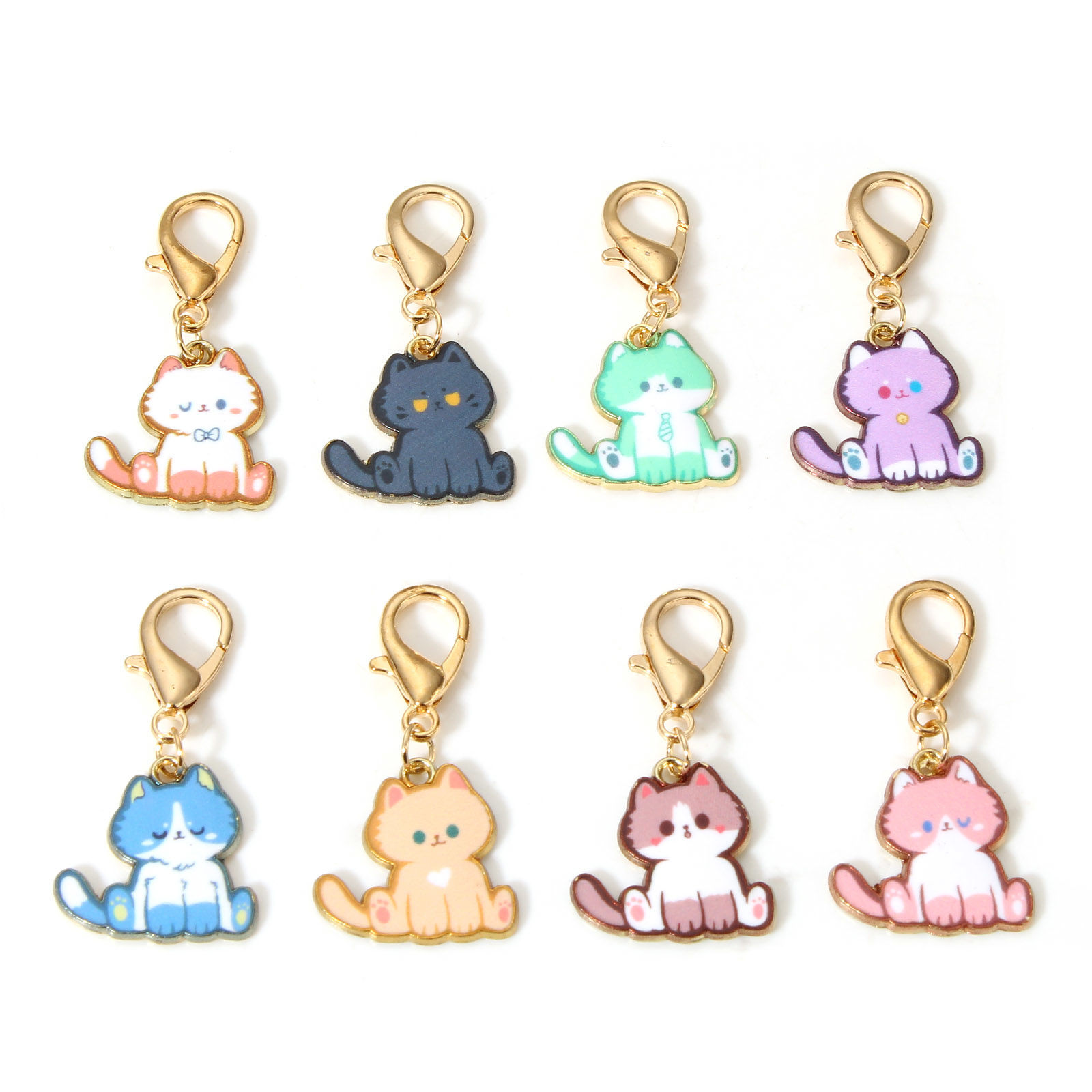 Изображение 1 Set ( 8 PCs/Set) Zinc Based Alloy Knitting Stitch Markers Cat Animal KC Gold Plated Multicolor Enamel 4cm x 2cm