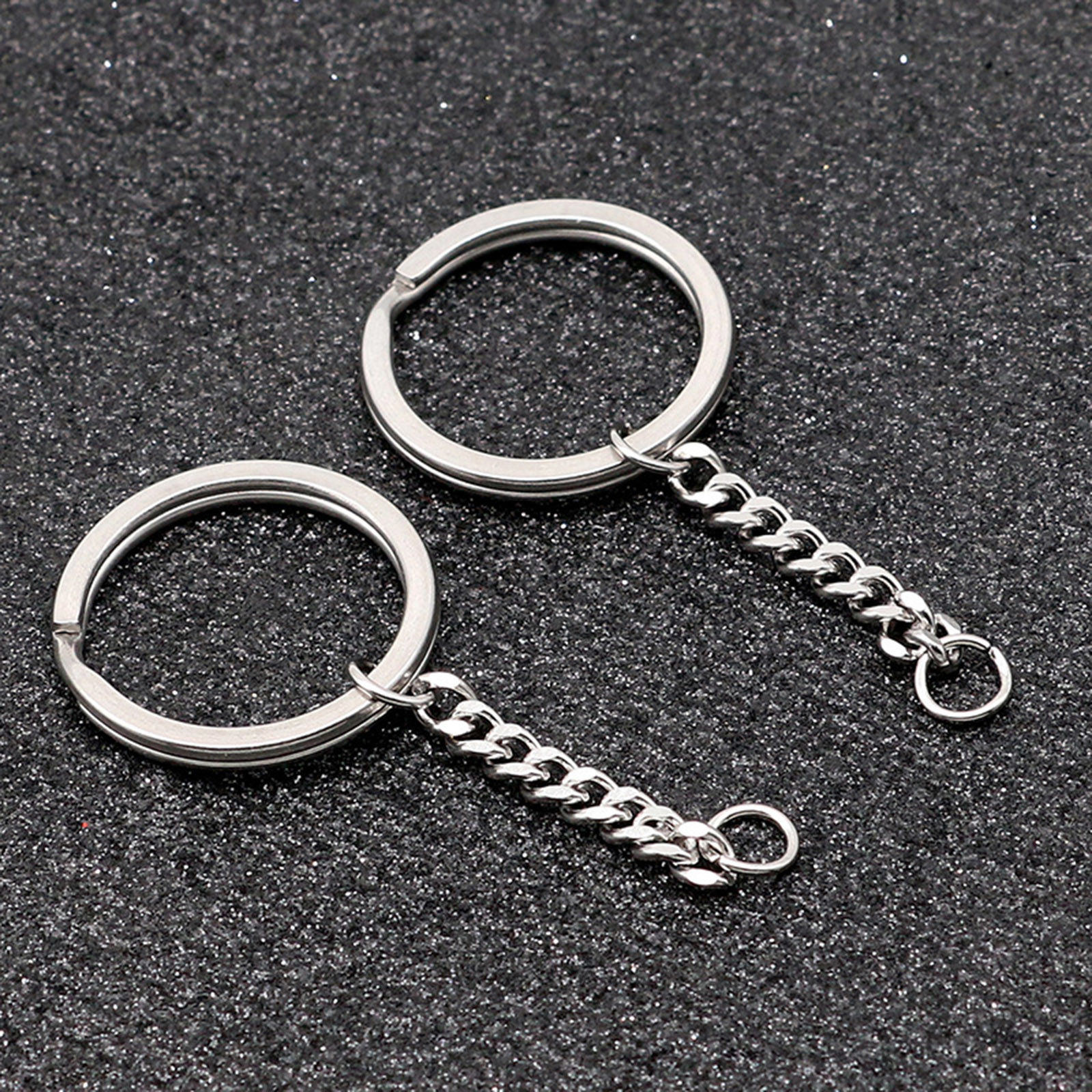Bild von 5 Stück 304 Edelstahl Schlüsselkette & Schlüsselring Silberfarbe 38mm x 20mm