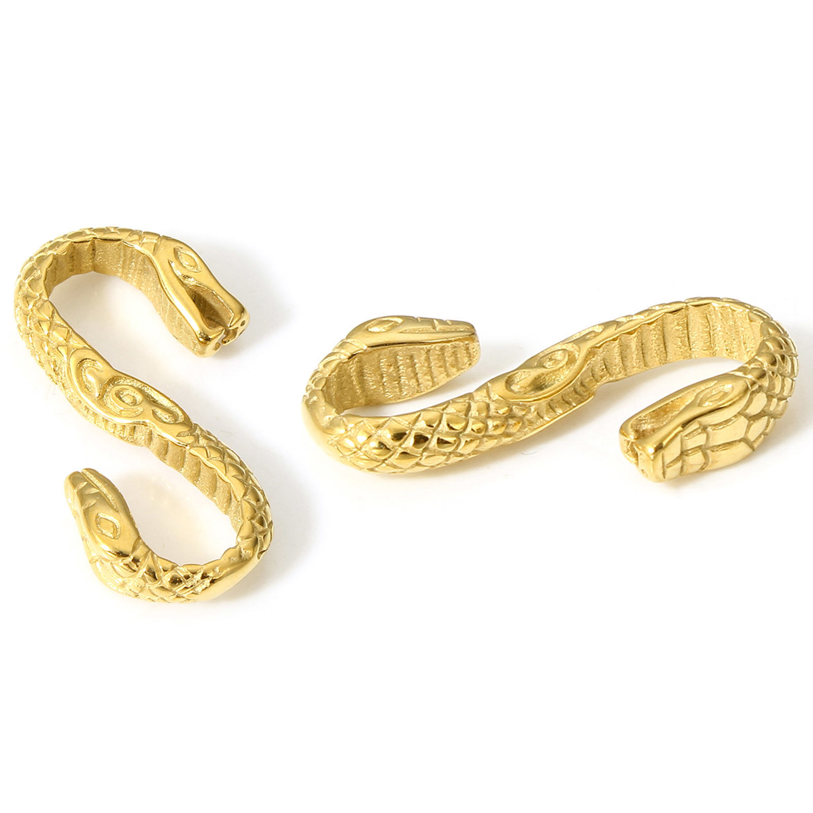 Bild von 1 Stück Umweltfreundliche Vakuumbeschichtung 304 Edelstahl Hakenverschluss S-Form Schlange 18K Gold plattiert 27mm x 14mm