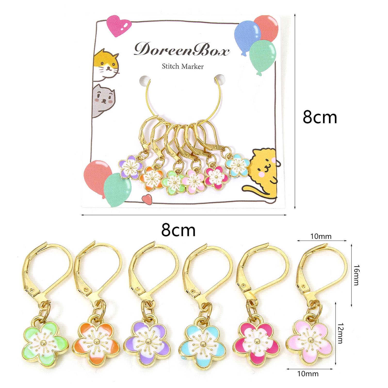 Image de 1 Kit ( 6PCs/Kit) Marqueur de Maille en Alliage de zinc+Alliage de fer Fleur Sakura Doré Multicolore Émail 3cm