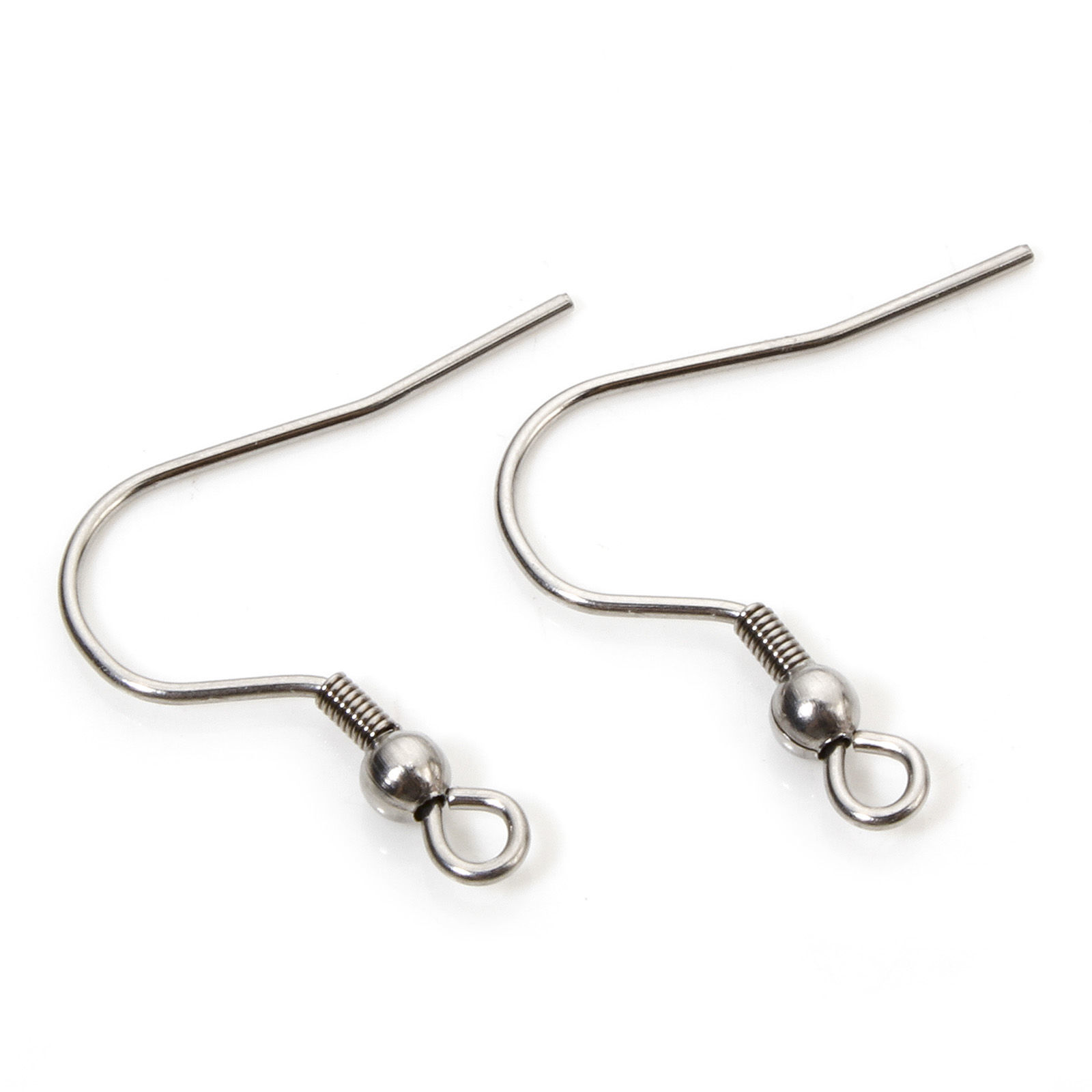 Picture of 40 PCs 304 Stainless Steel Ear Wire Hooks Earrings For DIY Jewelry Making Accessories Silver Tone With Loop 22mm x 21mm