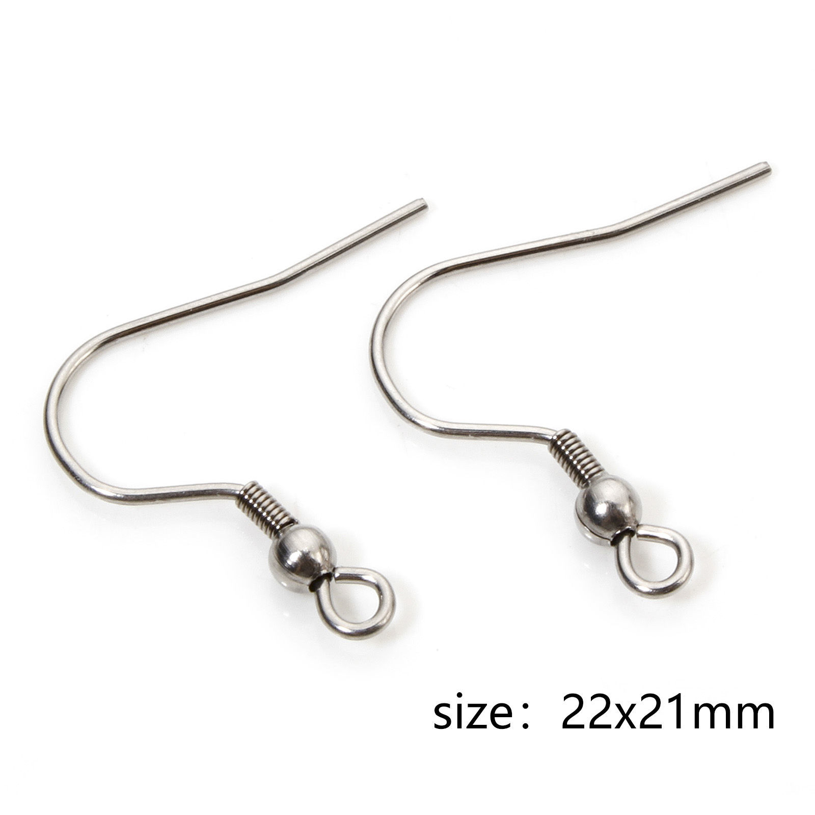 Picture of 40 PCs 304 Stainless Steel Ear Wire Hooks Earrings For DIY Jewelry Making Accessories Silver Tone With Loop 22mm x 21mm