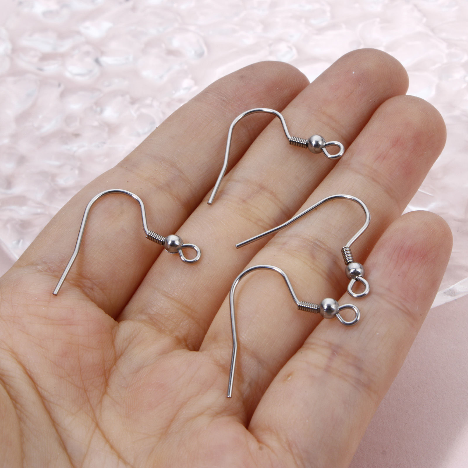 Picture of 40 PCs 304 Stainless Steel Ear Wire Hooks Earrings For DIY Jewelry Making Accessories Silver Tone With Loop 22mm x 21mm