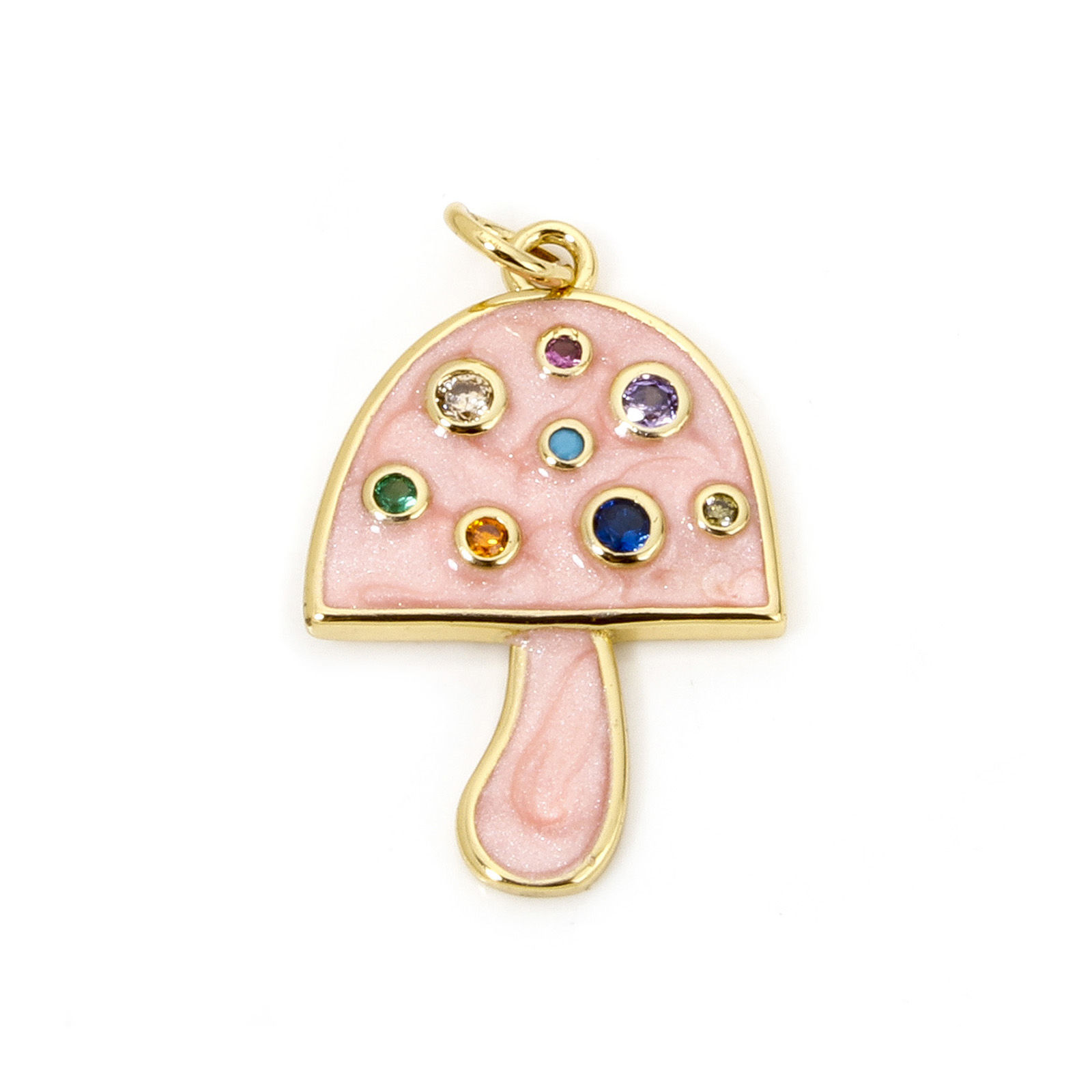 Изображение 1 ШТ Экологичный Латунь Подвески Гриб 18K настоящее золото с покрытием С Эмалью Разноцветный Искусственный Циркон 27мм x 16мм