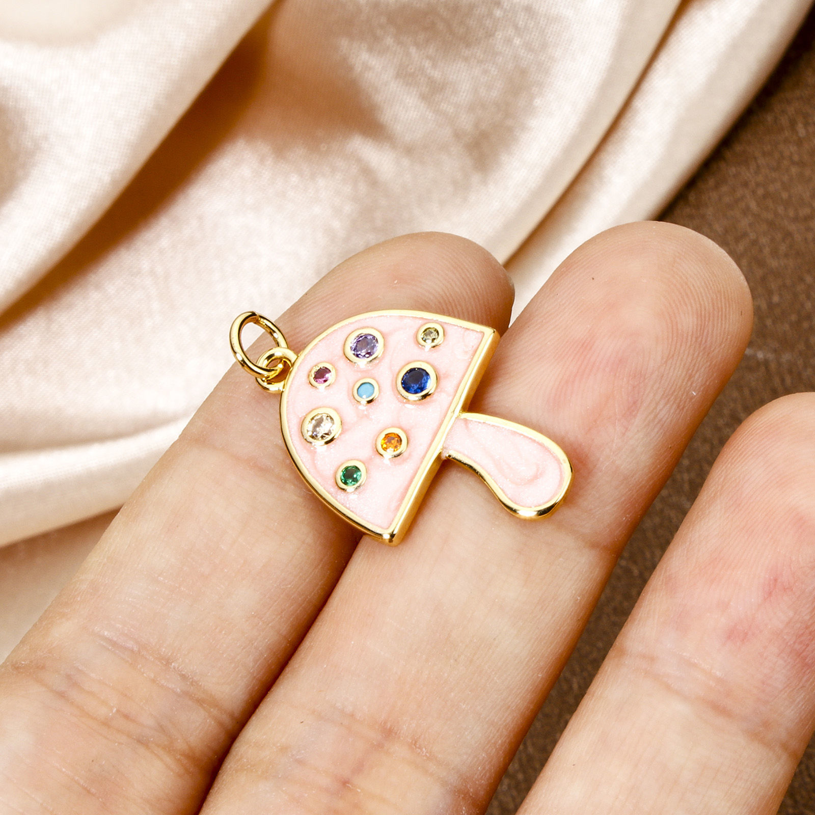 Изображение 1 ШТ Экологичный Латунь Подвески Гриб 18K настоящее золото с покрытием С Эмалью Разноцветный Искусственный Циркон 27мм x 16мм