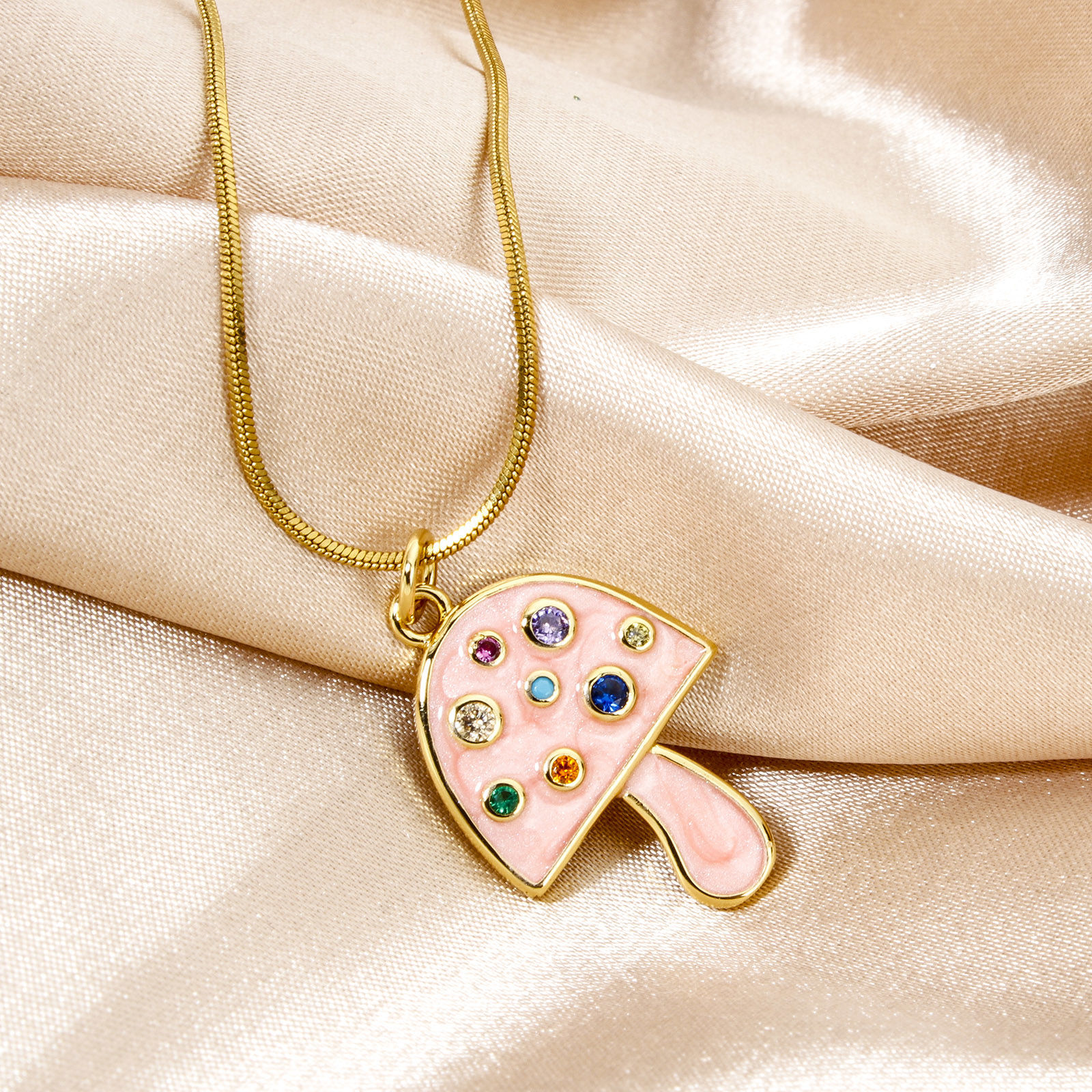 Изображение 1 ШТ Экологичный Латунь Подвески Гриб 18K настоящее золото с покрытием С Эмалью Разноцветный Искусственный Циркон 27мм x 16мм