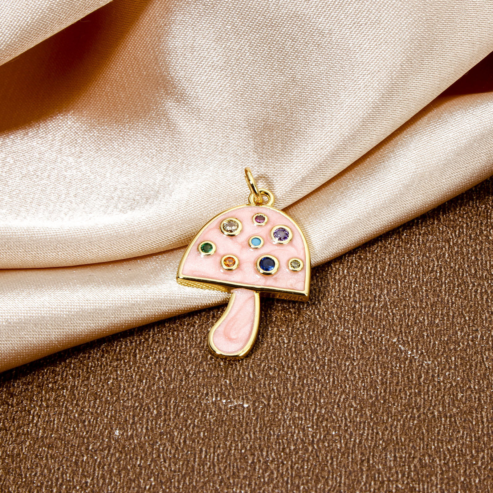 Изображение 1 ШТ Экологичный Латунь Подвески Гриб 18K настоящее золото с покрытием С Эмалью Разноцветный Искусственный Циркон 27мм x 16мм