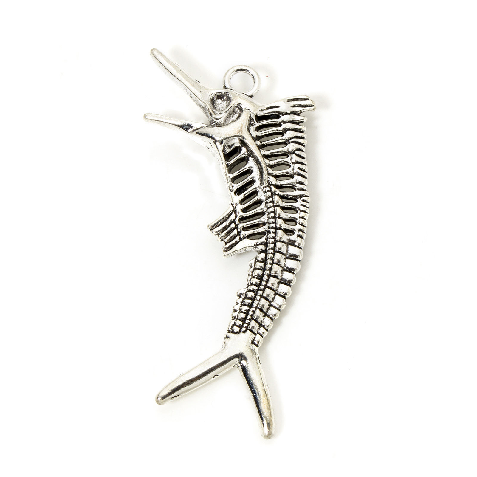 Imagen de 2 Unidades Zamak Joyería del océano Colgantes Plata Antigua Huesos de pescado 3D 7cm x 3.4cm