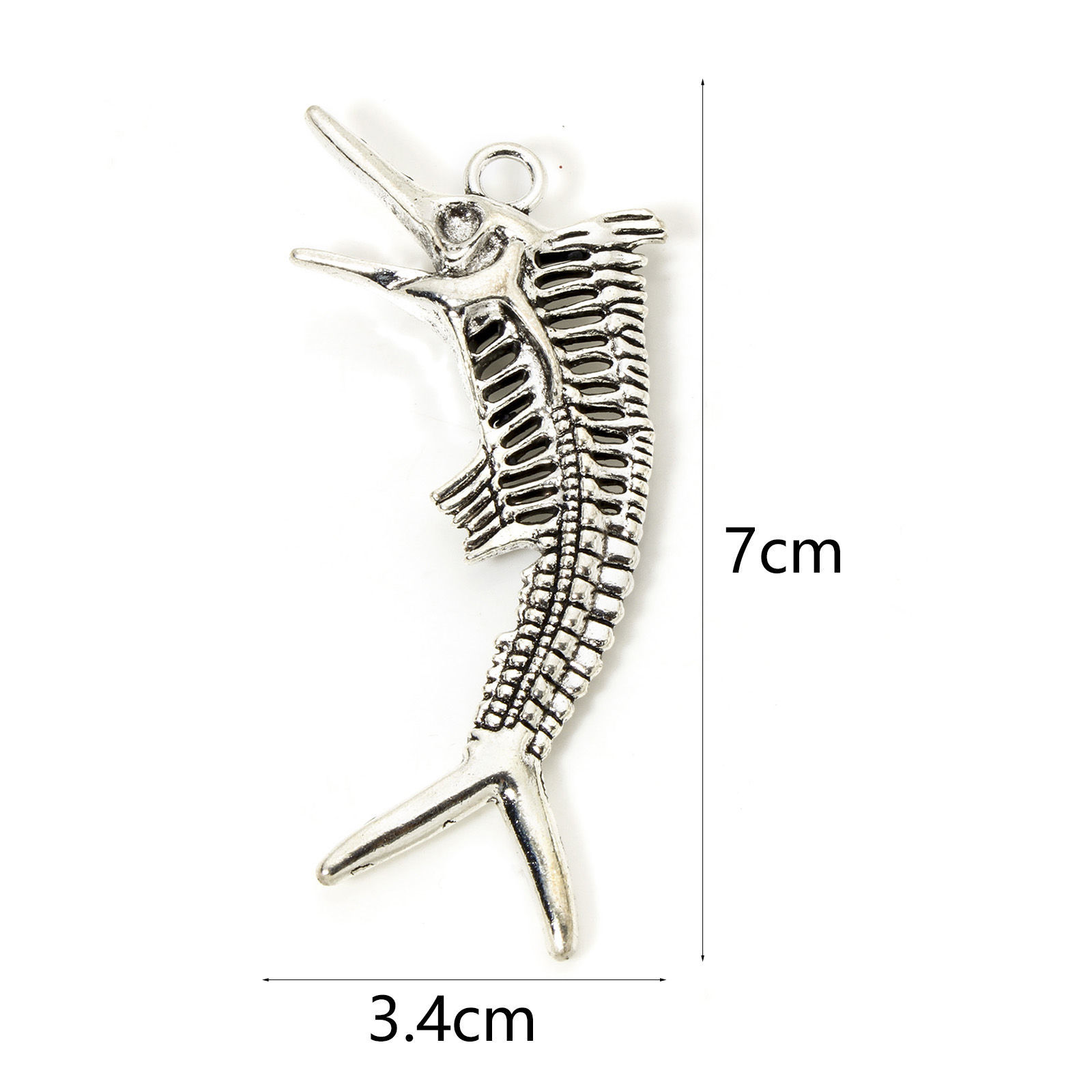 Imagen de 2 Unidades Zamak Joyería del océano Colgantes Plata Antigua Huesos de pescado 3D 7cm x 3.4cm