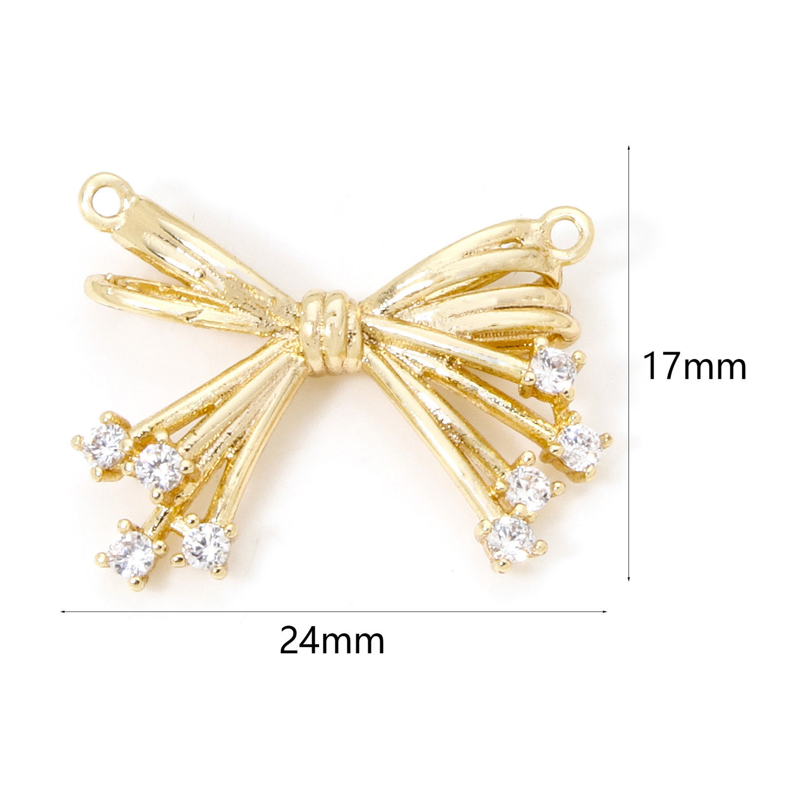 Imagen de 1 Unidad Respetuoso del Medio Ambiente Latón Ropa Conectores Dijes Colgantes Bowknot 18K Oro Real Chapado Claro Circón Artificial 24mm x 17mm